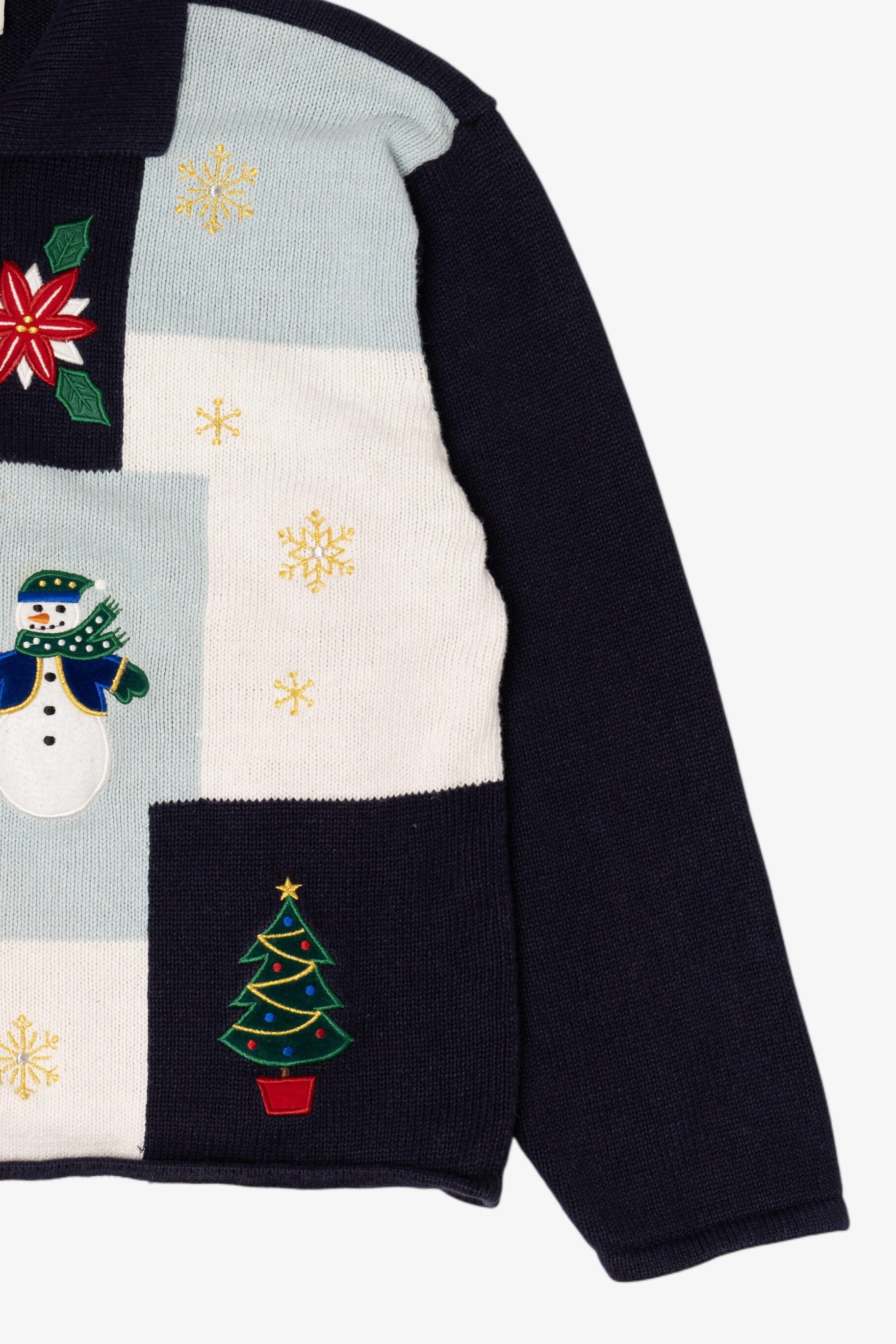 Vintage Black Crystal Kobe Snowmen Ugly Christmas Cardigan (1990s)