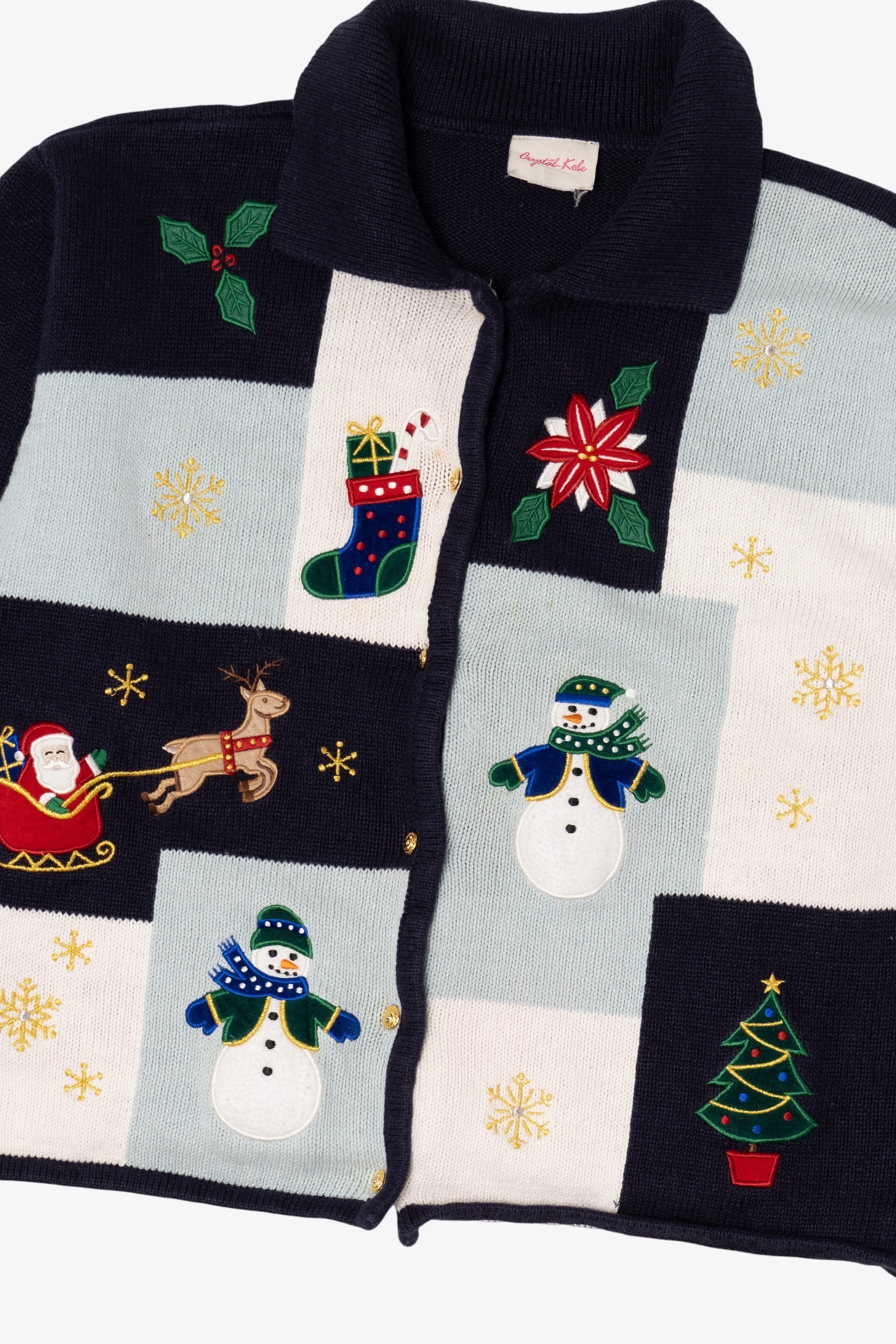 Vintage Black Crystal Kobe Snowmen Ugly Christmas Cardigan (1990s)