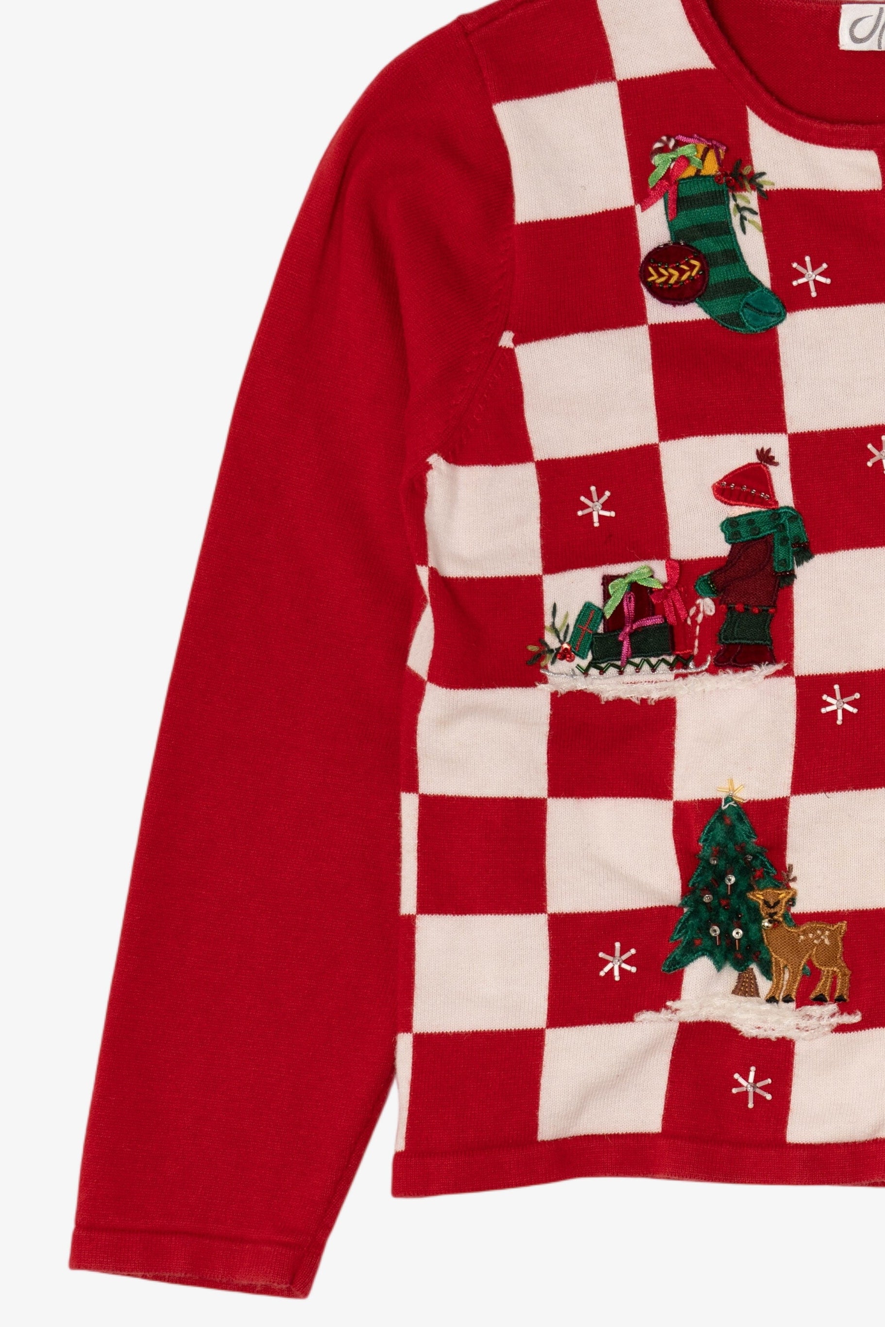 Vintage Red Checkered Dress Barn Ugly Christmas Cardigan (2000s)