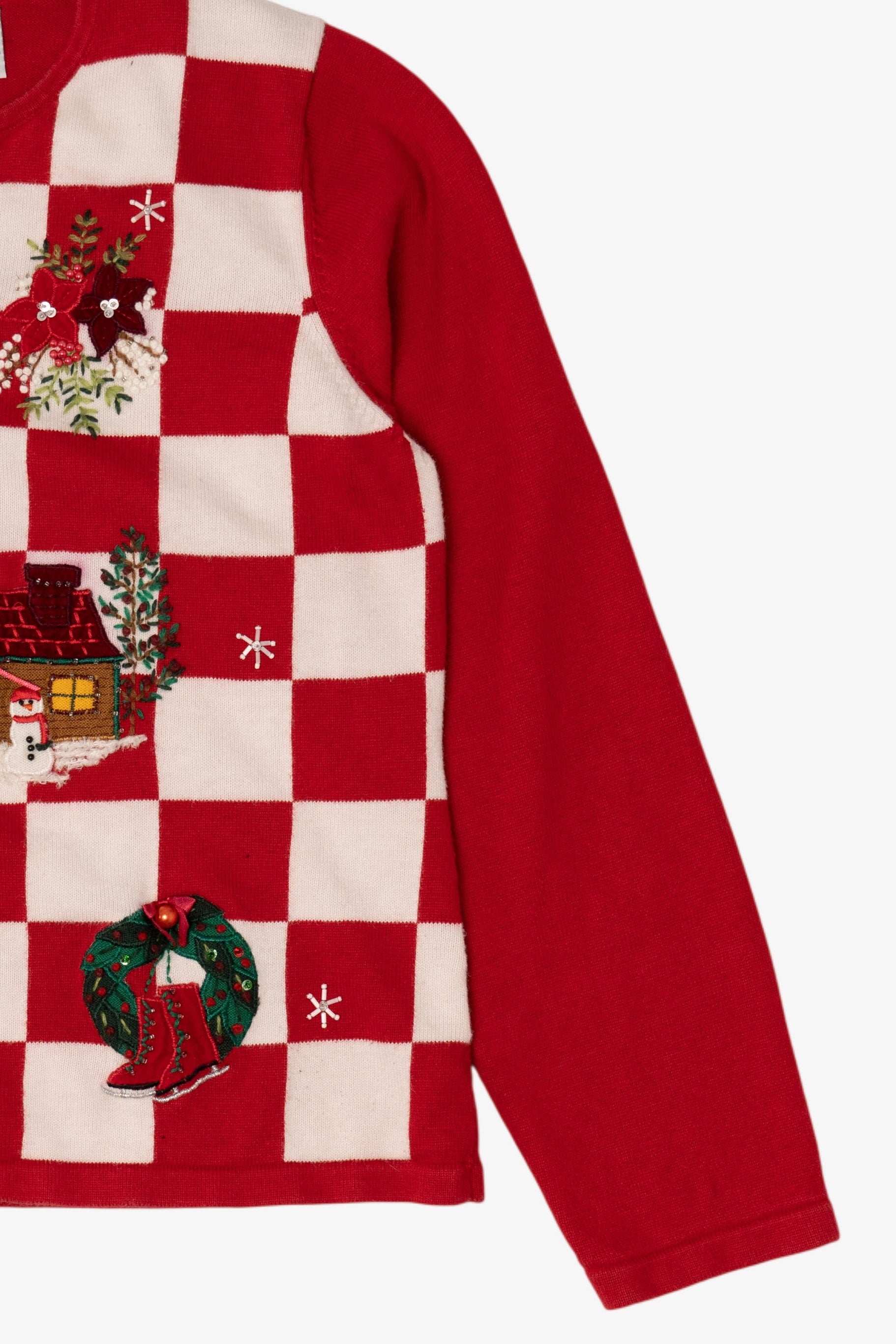 Vintage Red Checkered Dress Barn Ugly Christmas Cardigan (2000s)