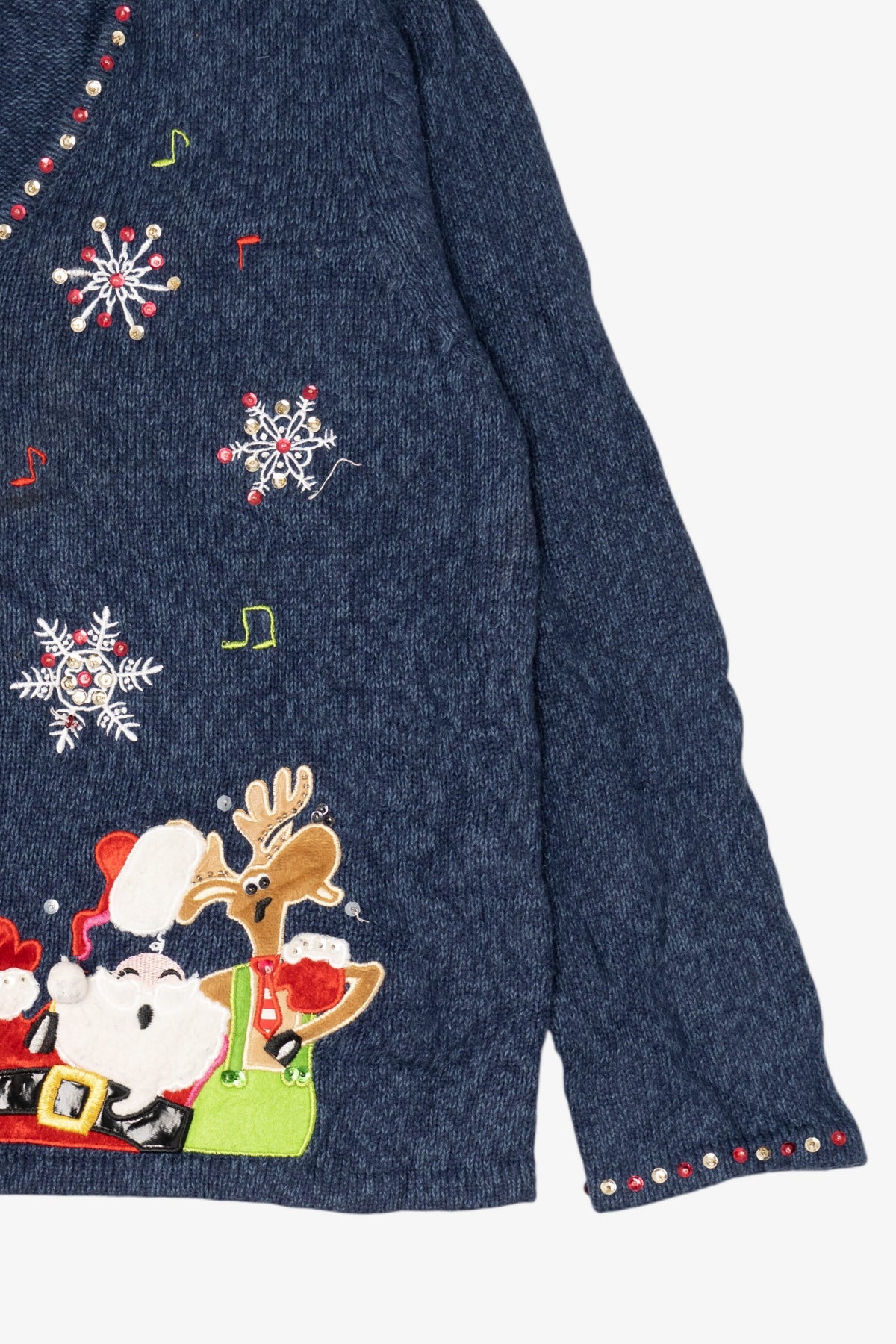 Vintage Blue Tiara International Reindeer Singing Ugly Christmas Cardigan (2000s)