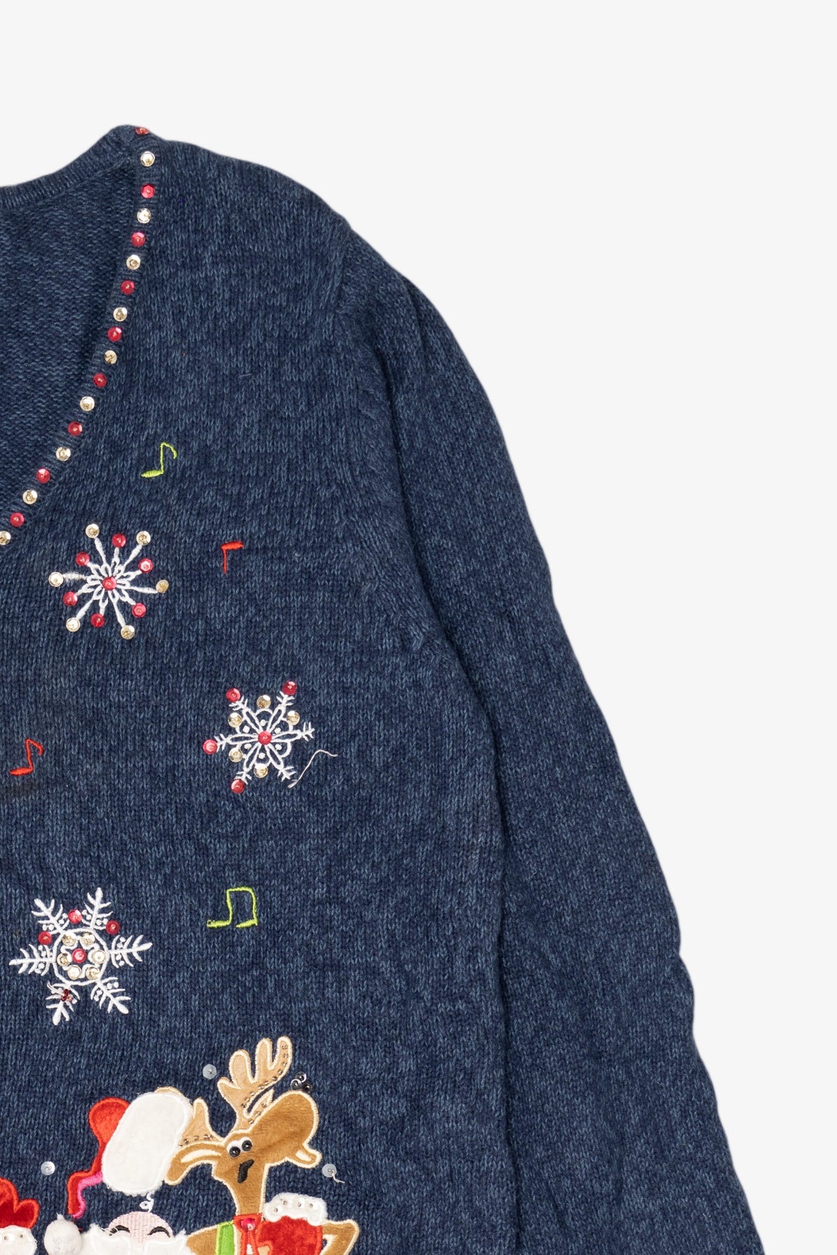 Vintage Blue Tiara International Reindeer Singing Ugly Christmas Cardigan (2000s)