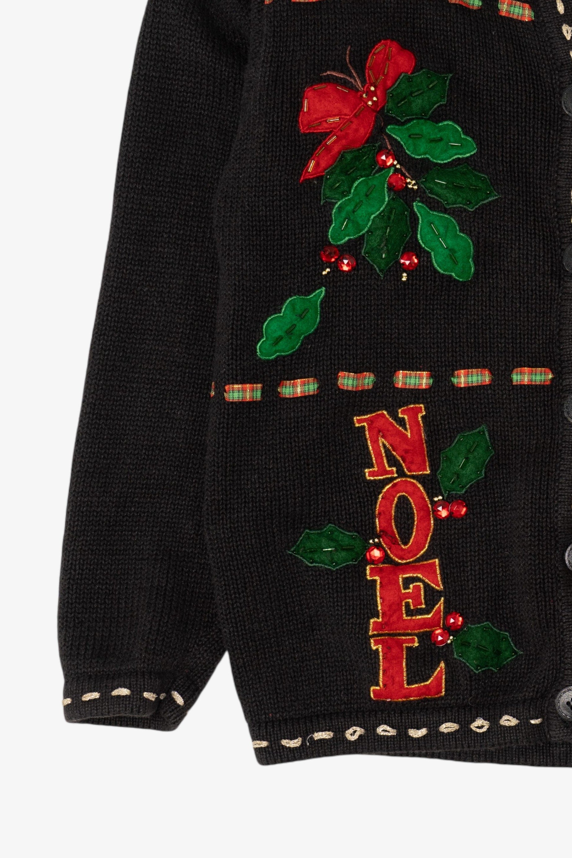Vintage Black In Resource Stockings Ugly Christmas Cardigan (1990s)