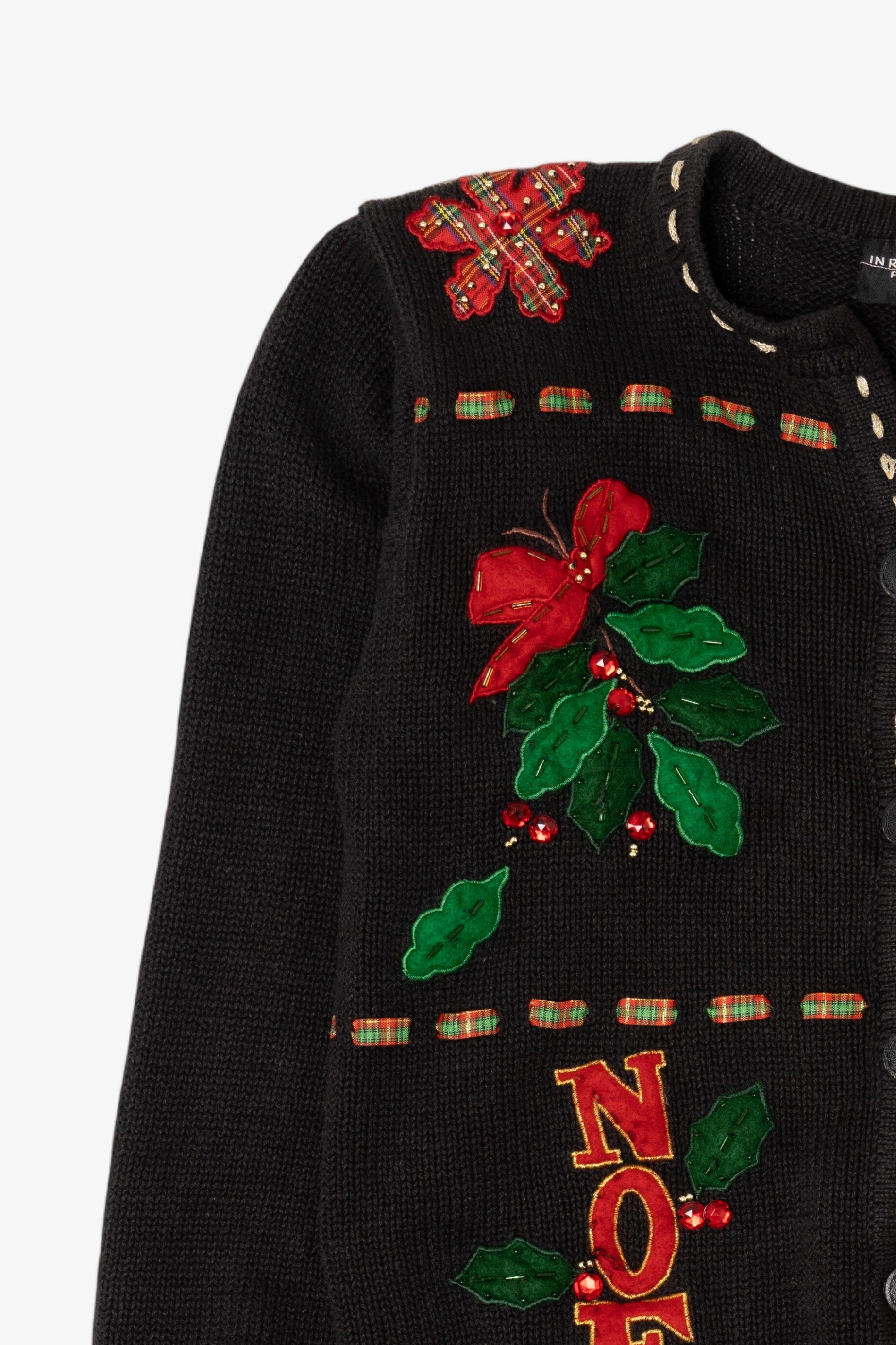 Vintage Black In Resource Stockings Ugly Christmas Cardigan (1990s)