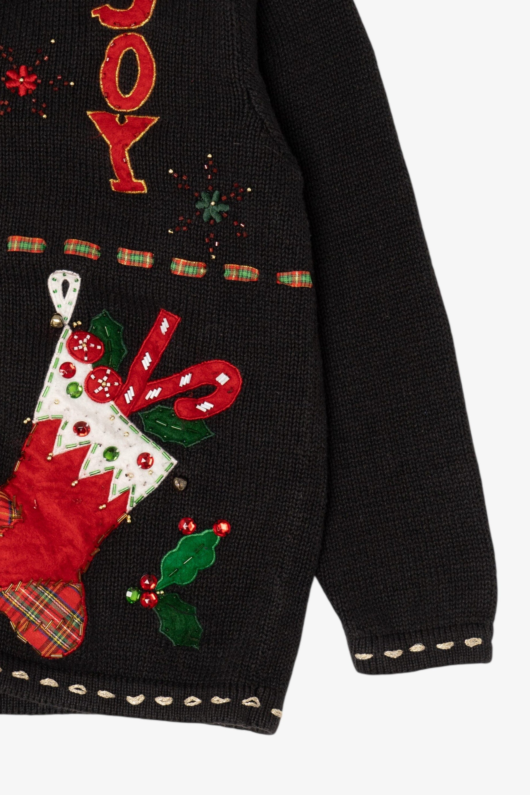 Vintage Black In Resource Stockings Ugly Christmas Cardigan (1990s)