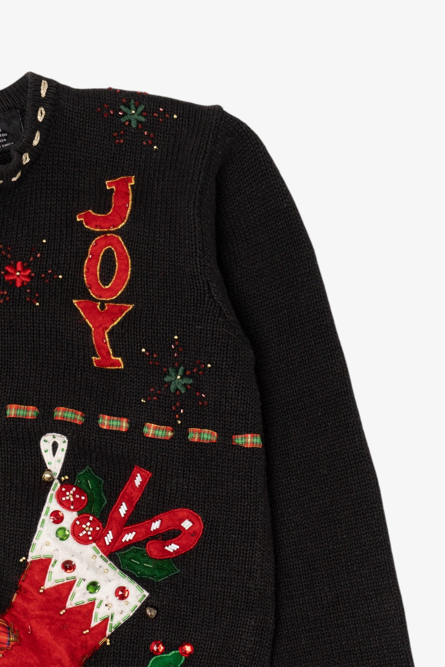 Vintage Black In Resource Stockings Ugly Christmas Cardigan (1990s)