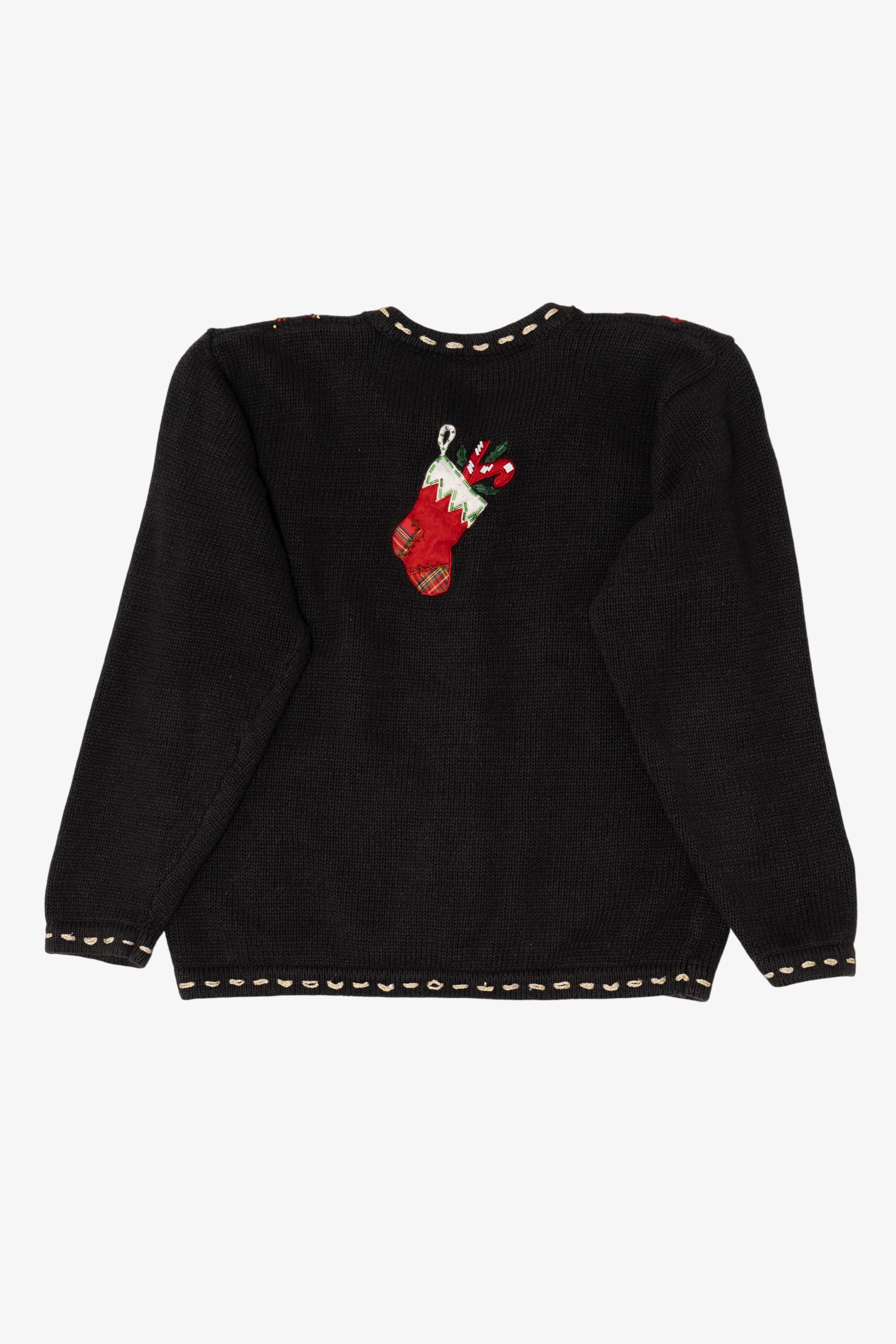 Vintage Black In Resource Stockings Ugly Christmas Cardigan (1990s)