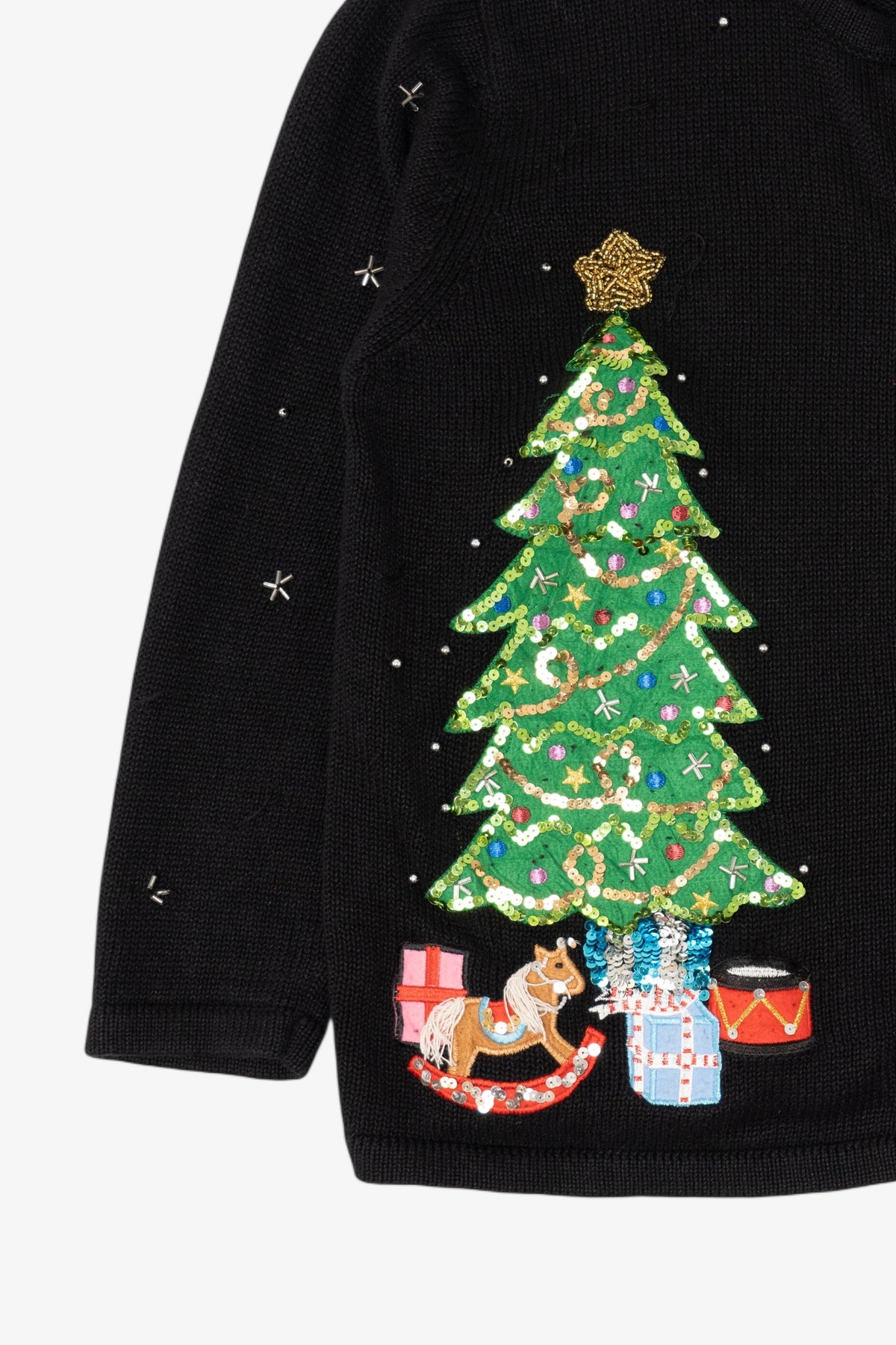 Vintage Black Basic Editions Presents Ugly Christmas Cardigan (1990s)