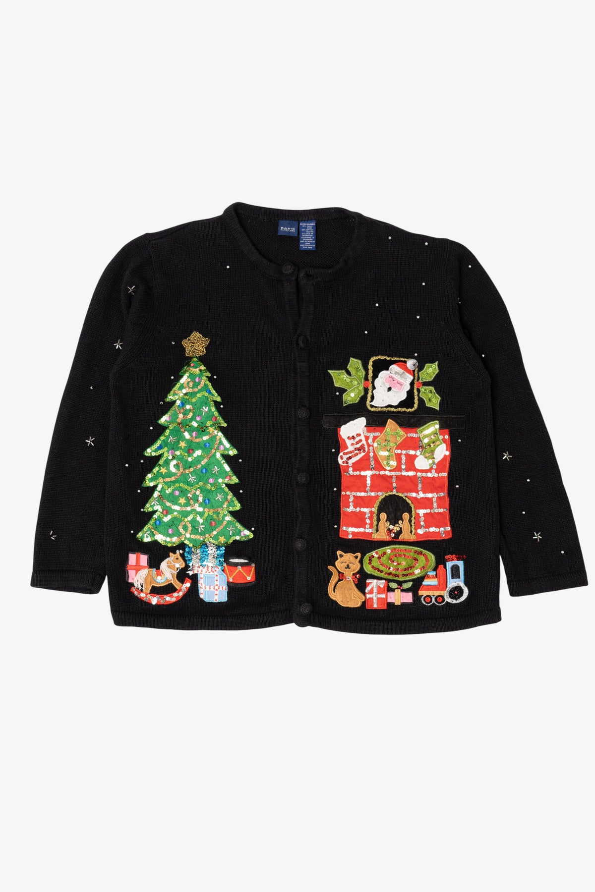 Vintage Black Basic Editions Presents Ugly Christmas Cardigan (1990s)