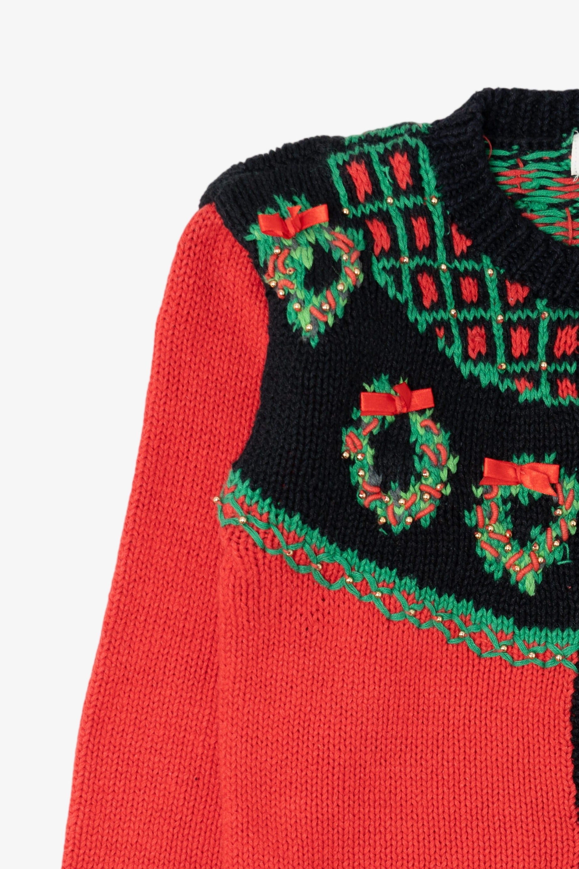 Vintage Red B.T Kids Wreaths Ugly Christmas Cardigan (1990s)