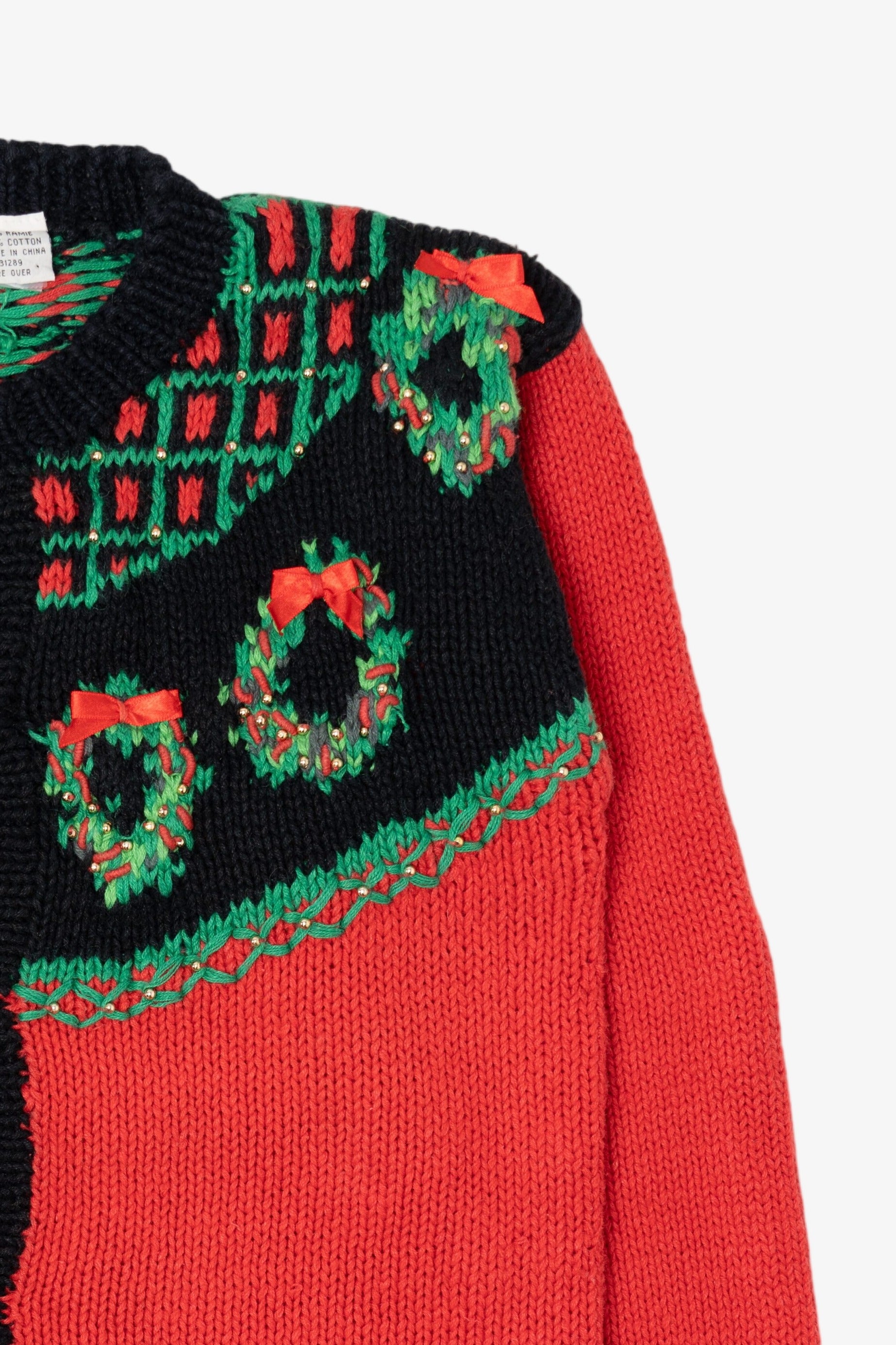 Vintage Red B.T Kids Wreaths Ugly Christmas Cardigan (1990s)