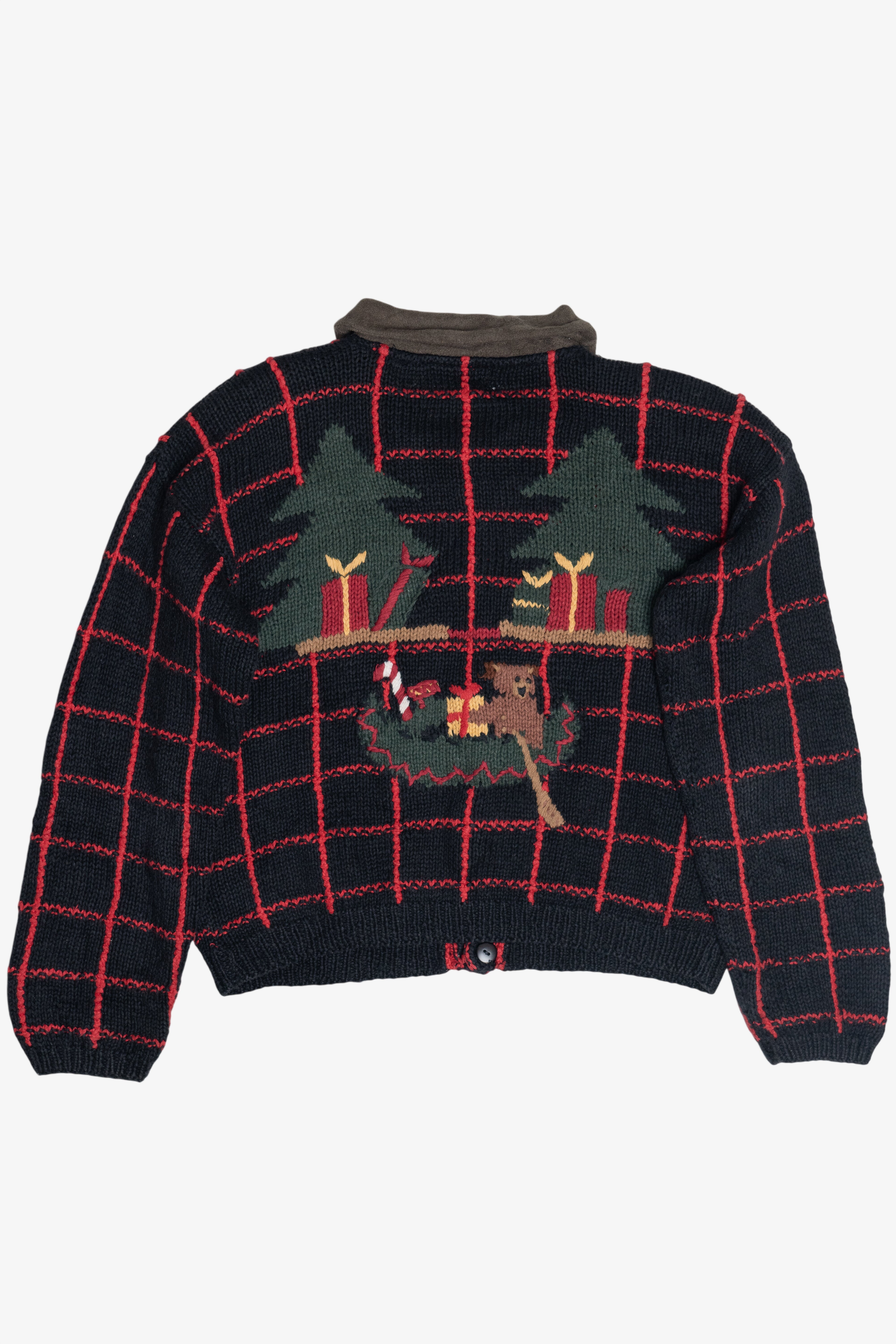 Vintage Fishing Santa Woodsy Theme Ugly Christmas Cardigan (1990s)