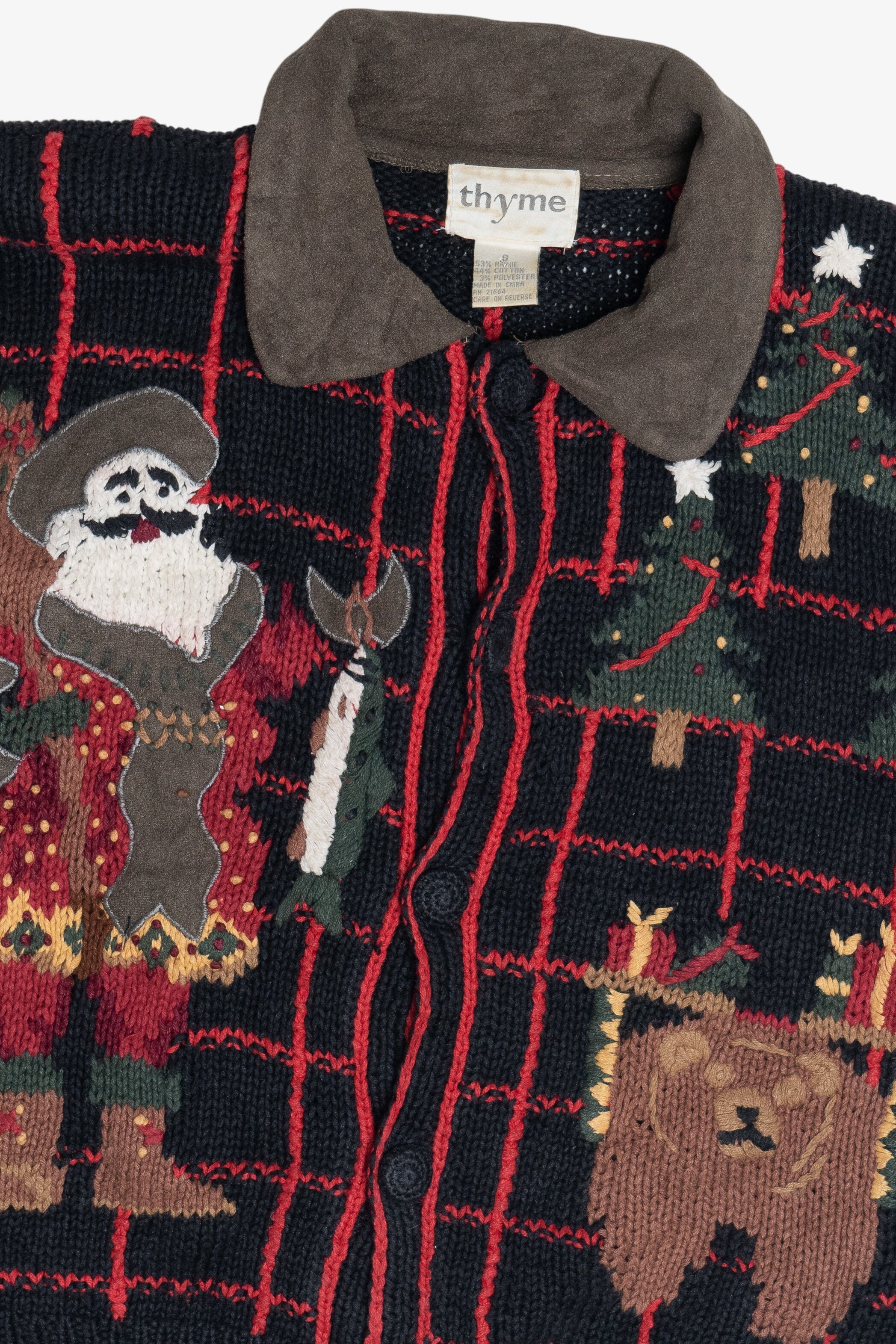 Vintage Fishing Santa Woodsy Theme Ugly Christmas Cardigan (1990s)