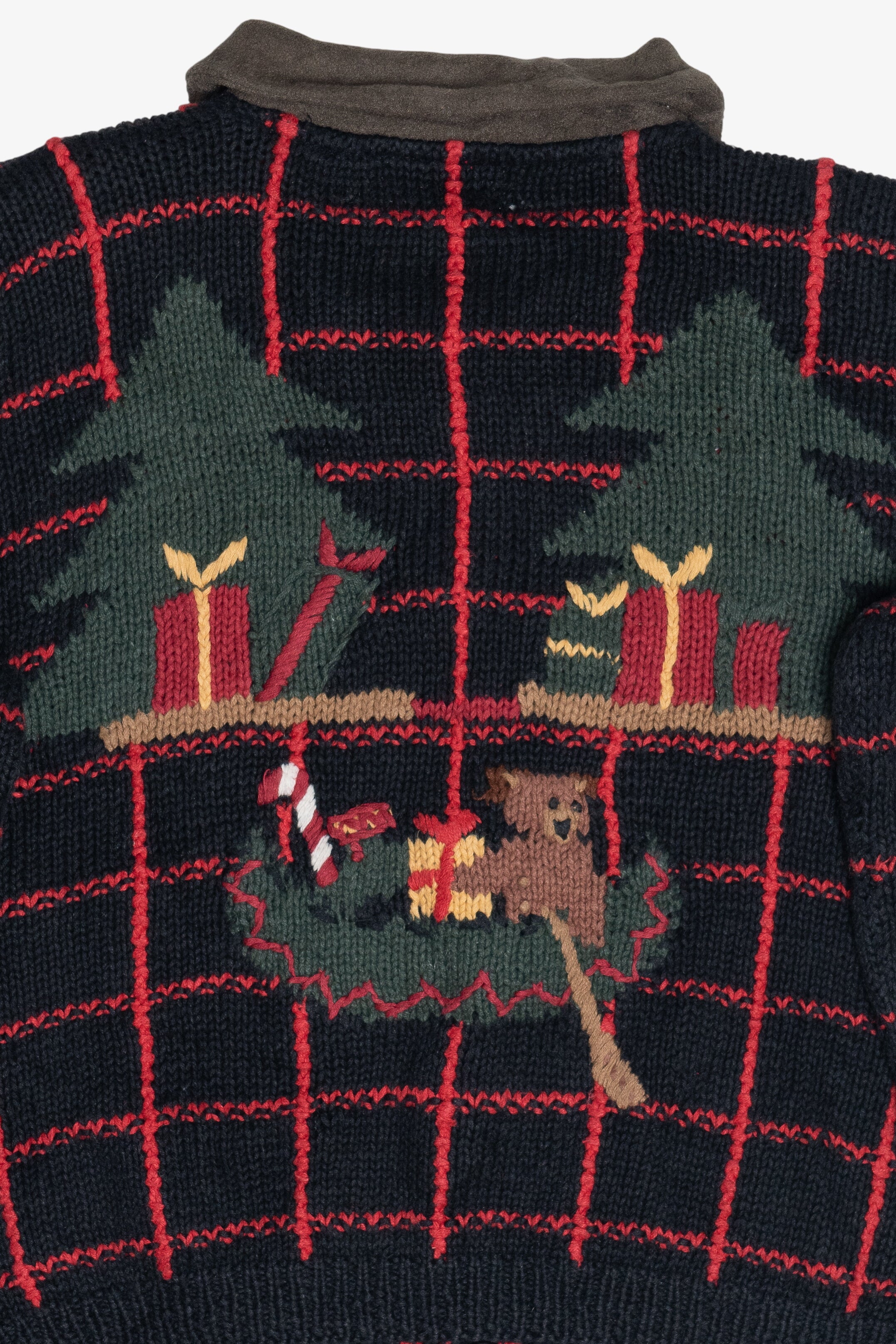 Vintage Fishing Santa Woodsy Theme Ugly Christmas Cardigan (1990s)