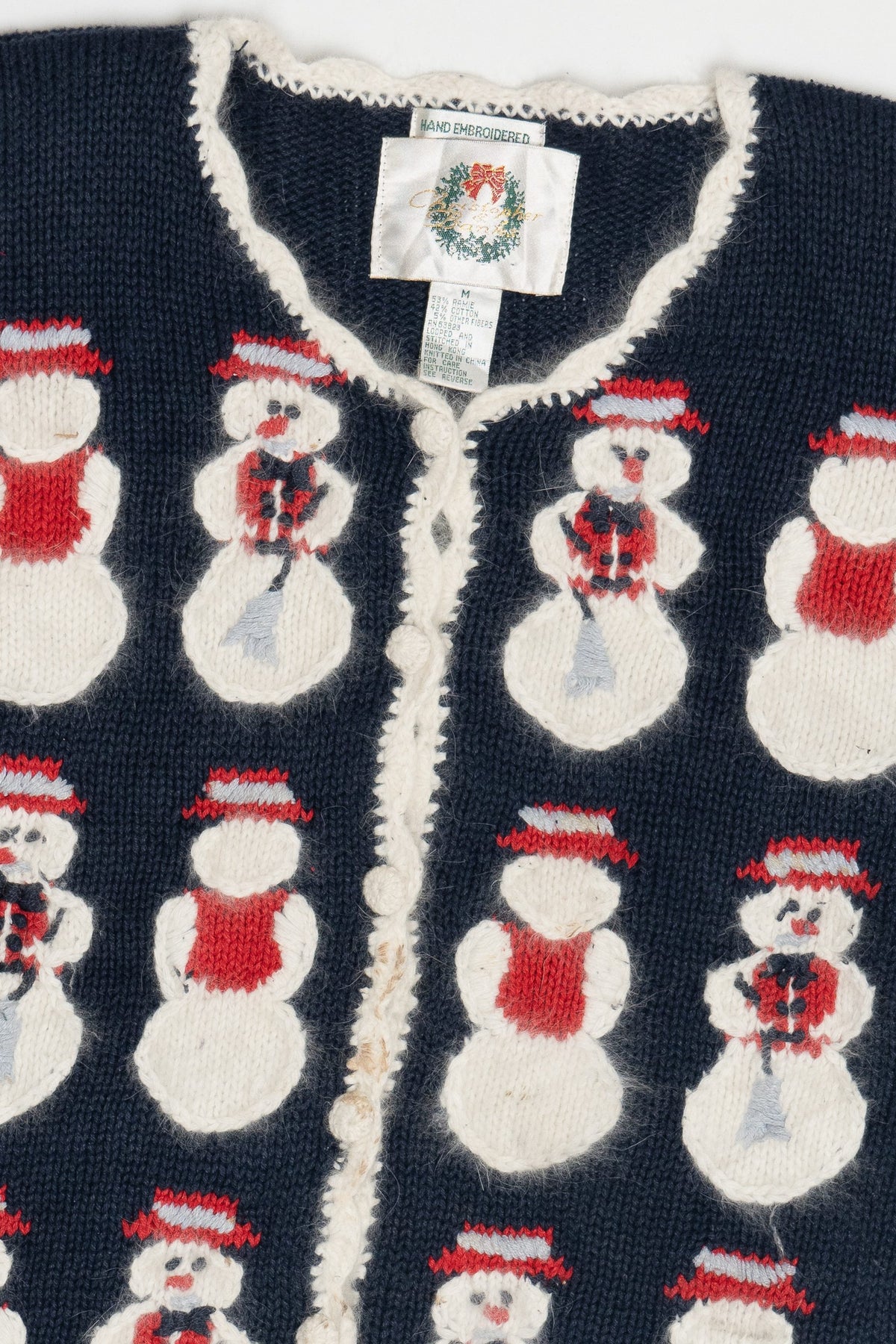 Vintage Christopher & Banks Hand Embroidered Snowmen Ugly Christmas Cardigan (1990s)