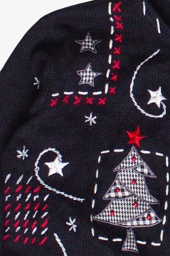 Vintage Embroidered Trees and Stars Patches Ugly Christmas Sweater