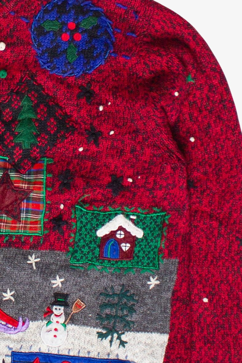 Vintage Erika Cozy Winter Cottage Patchwork Ugly Christmas Sweater