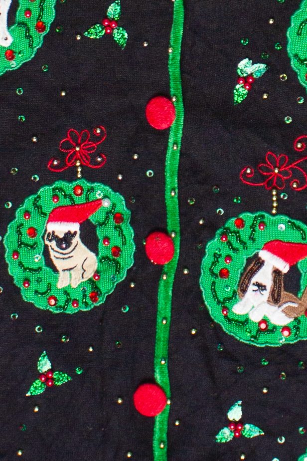 Vintage Jack B. Quick Beaded Puppy Wreaths Ugly Christmas Sweater