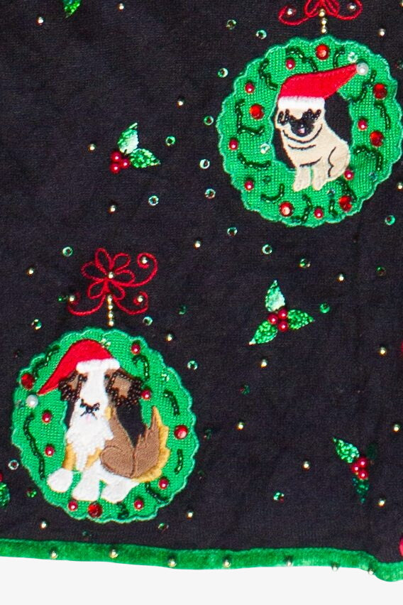 Vintage Jack B. Quick Beaded Puppy Wreaths Ugly Christmas Sweater