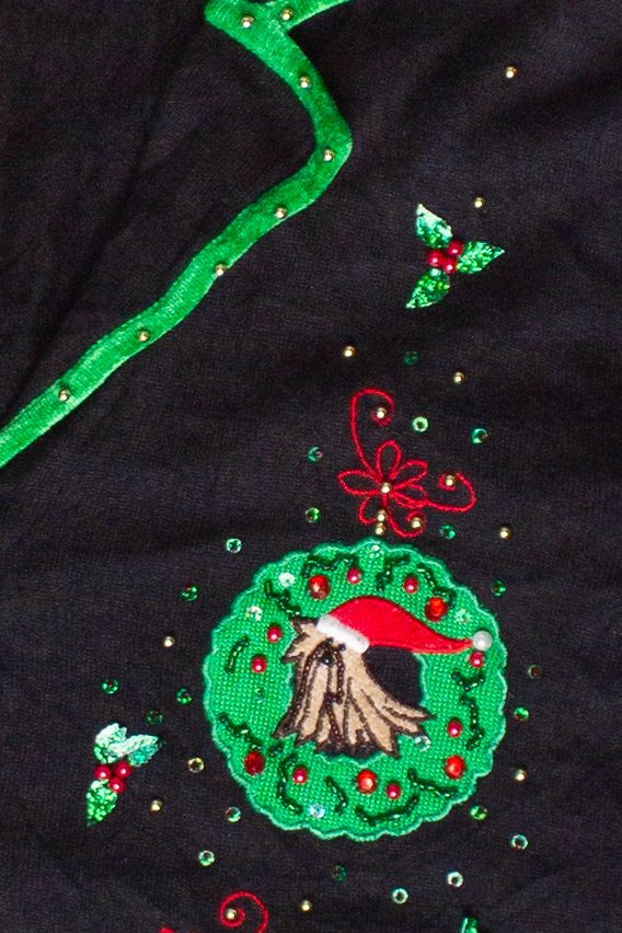 Vintage Jack B. Quick Beaded Puppy Wreaths Ugly Christmas Sweater