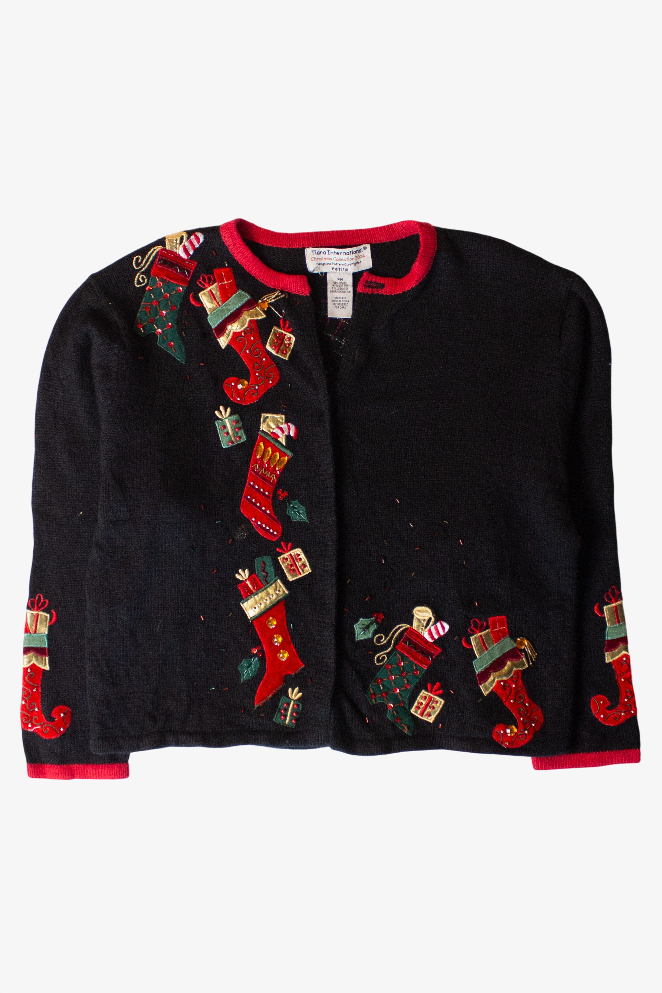 Vintage Black Stockings Ugly Christmas Cardigan (2000s)