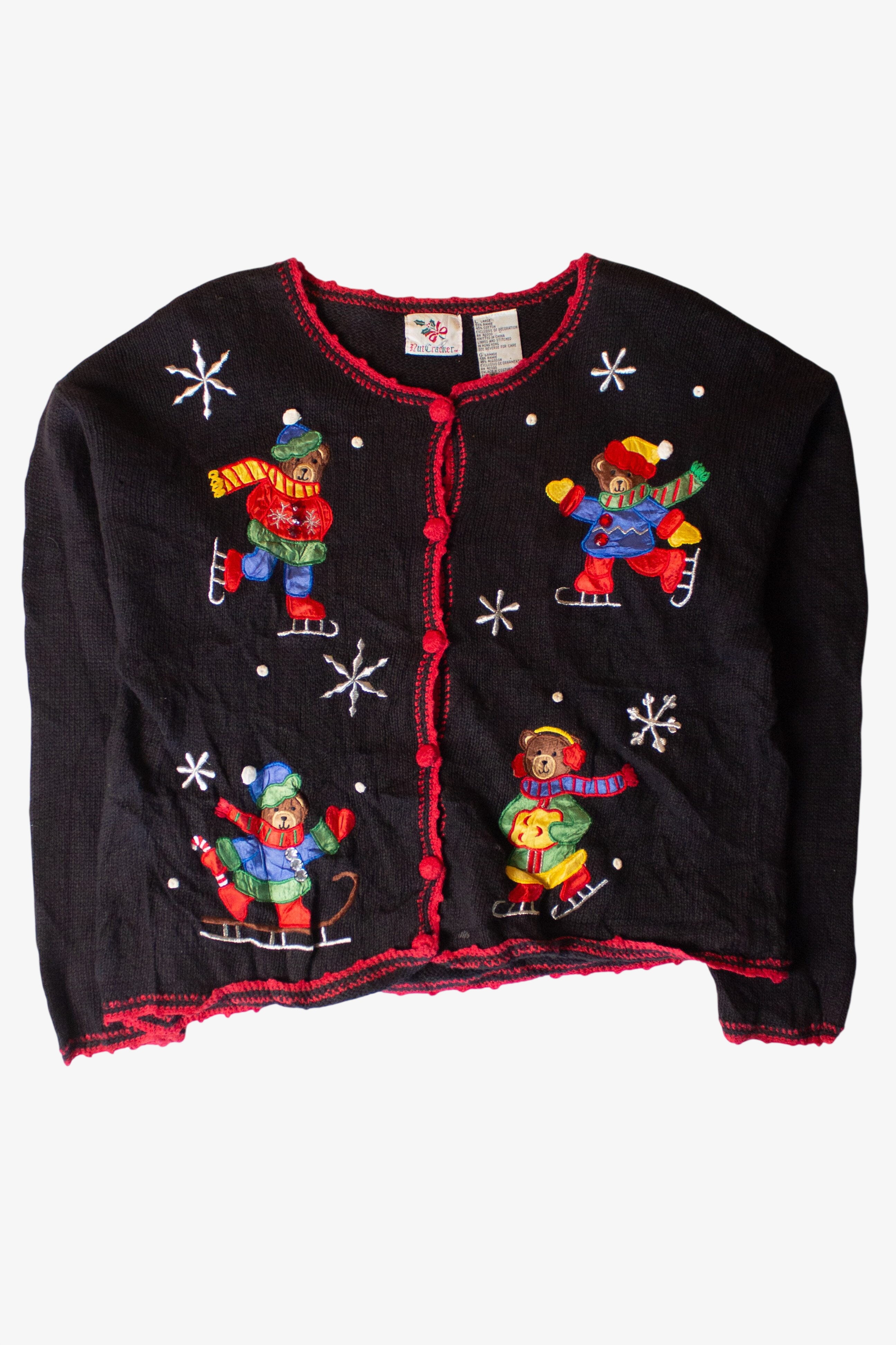 Vintage Skating Bears Ugly Christmas Cardigan (1990s)