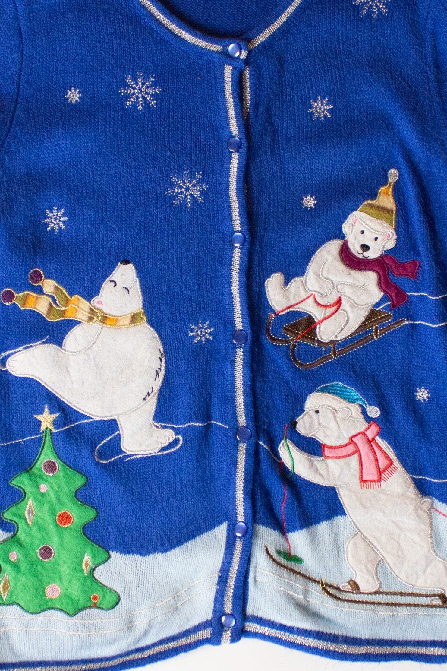 Vintage Blue Bears Ugly Christmas Cardigan (2000s)
