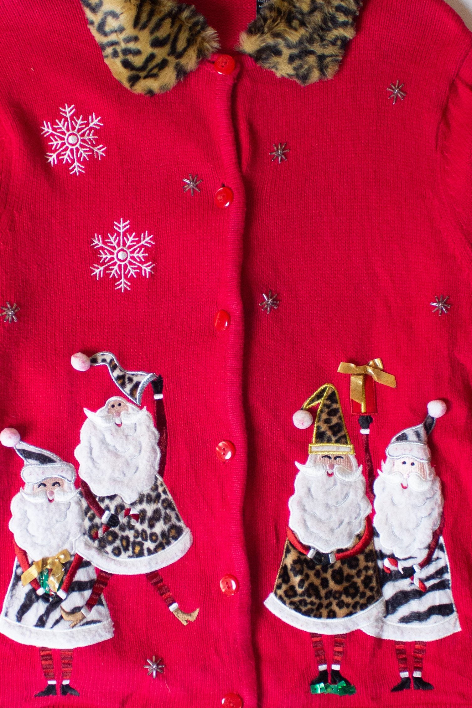 Vintage Santas In Furs Christmas Cardigan (2000s)