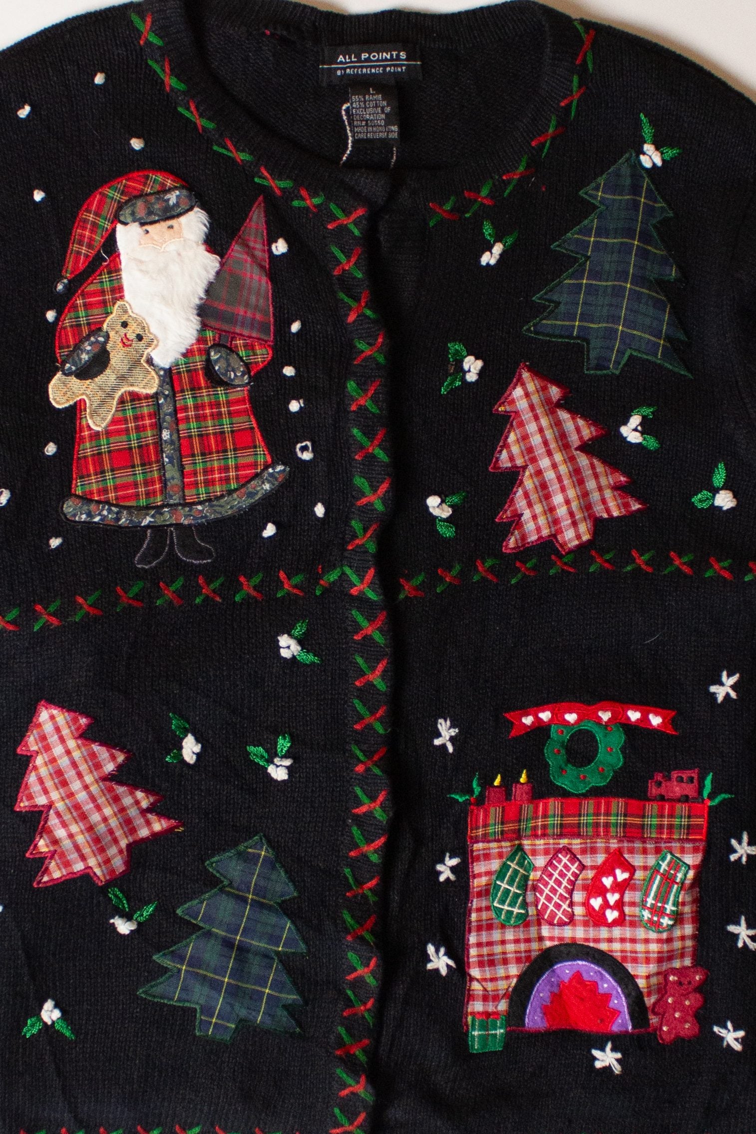 Vintage Plaid Patches Ugly Christmas Cardigan (1990s)