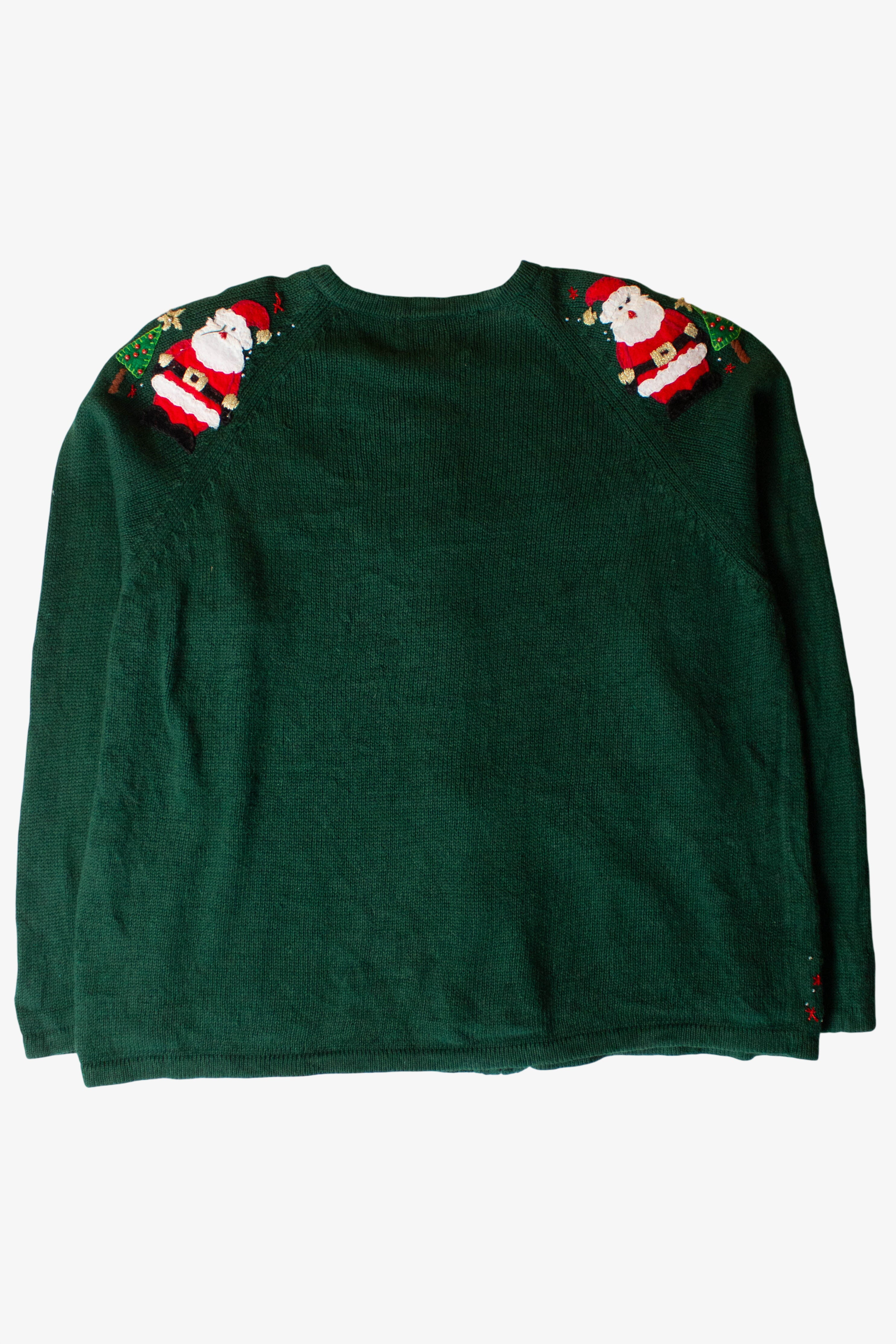 Vintage Green Santas And Reindeer Christmas Cardigan (1990s)