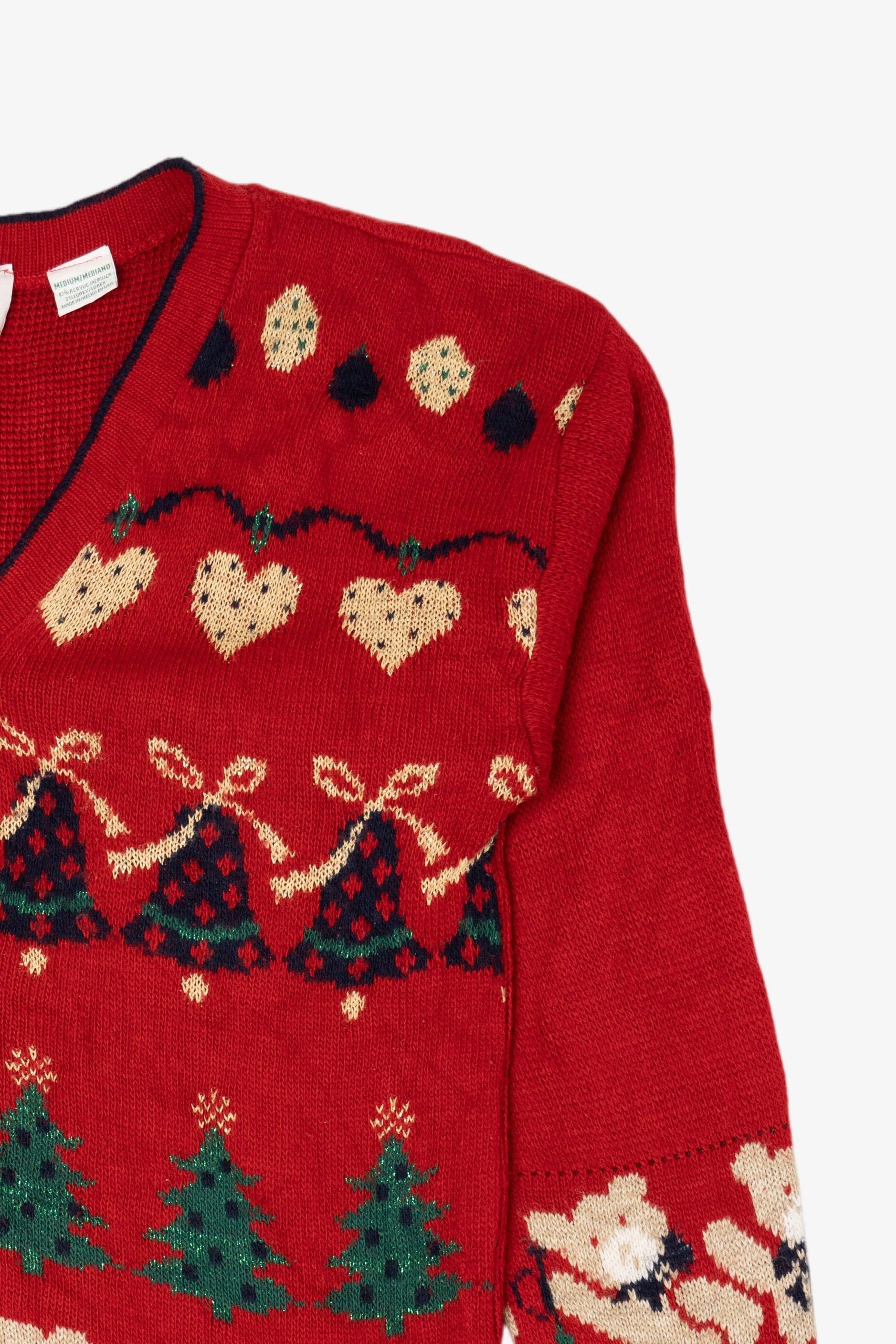 Vintage Red Nutcracker Teddy Bears Ugly Christmas Cardigan (1990s)