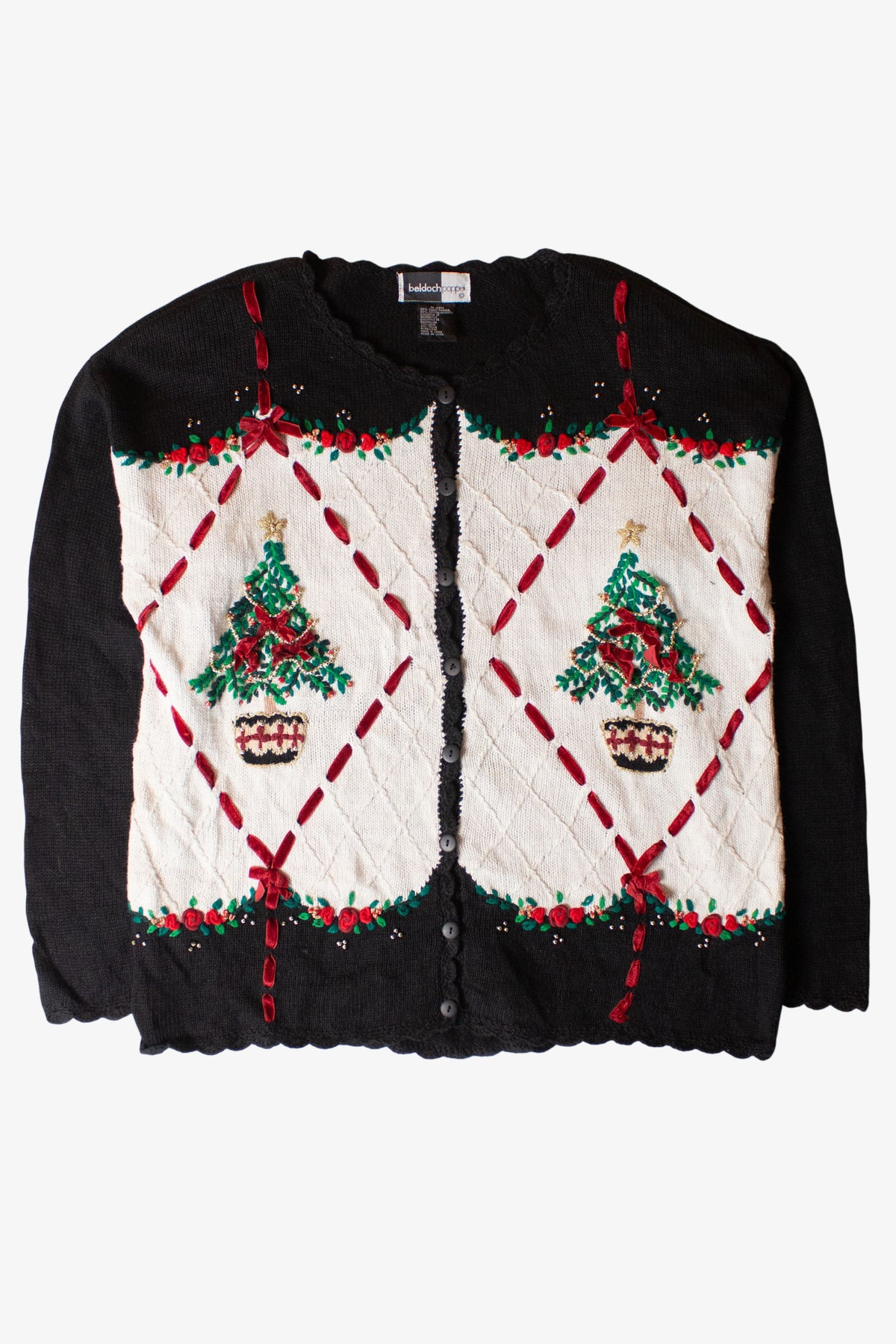 Vintage Beldoch Popper Trees Ugly Christmas Cardigan (1990s)