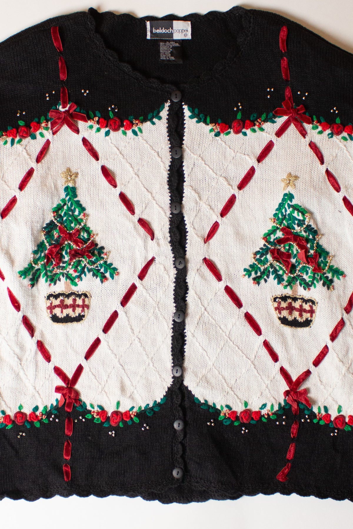 Vintage Beldoch Popper Trees Ugly Christmas Cardigan (1990s)