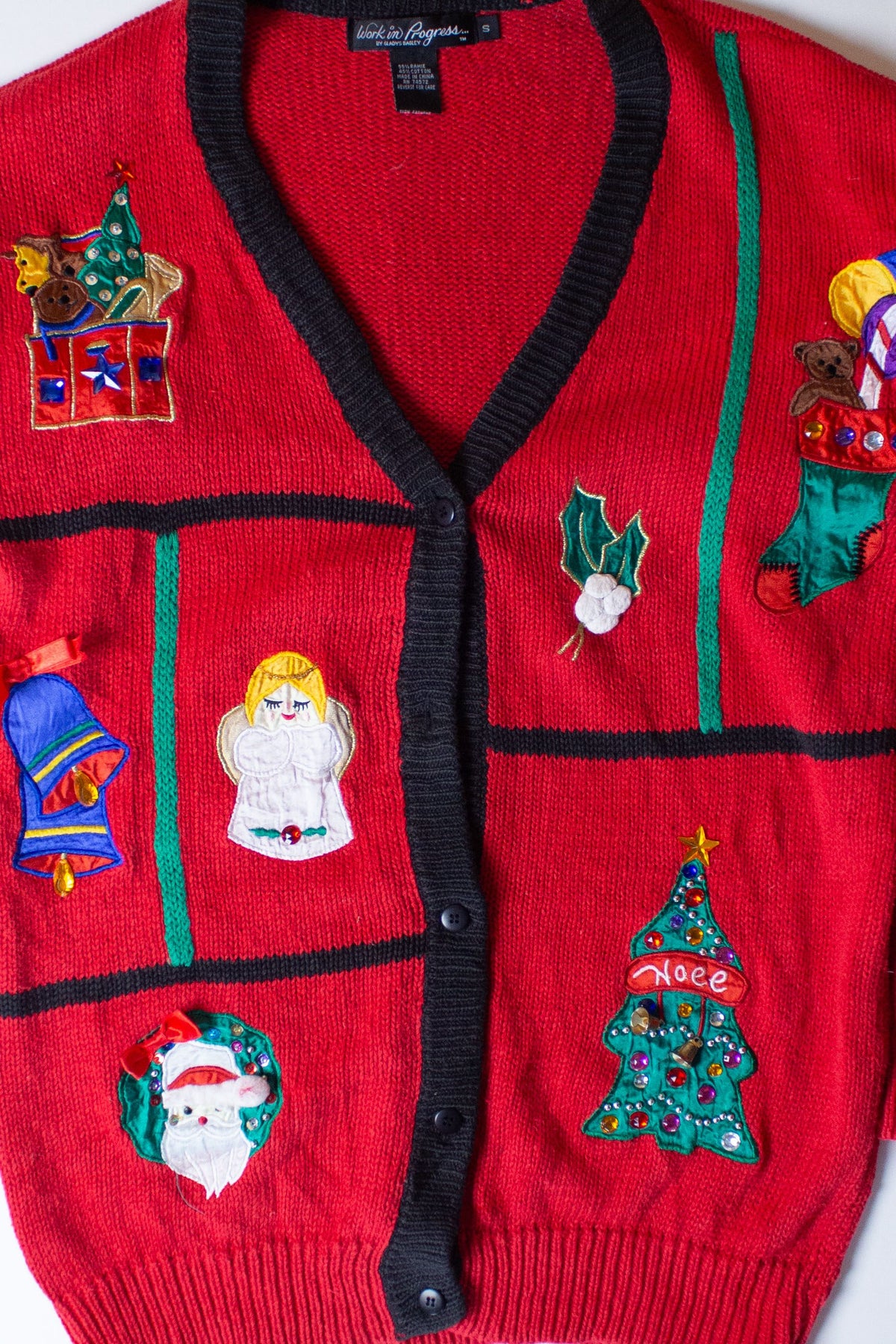 Vintage Red Collage Ugly Christmas Cardigan (1990s)