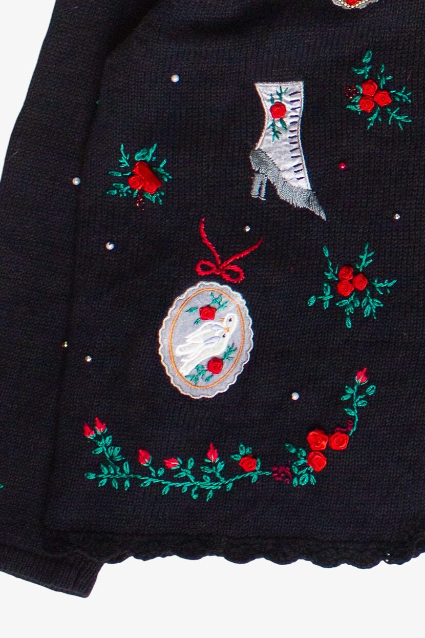 Vintage Velvet Crochet Trim Rosette Ugly Christmas Sweater