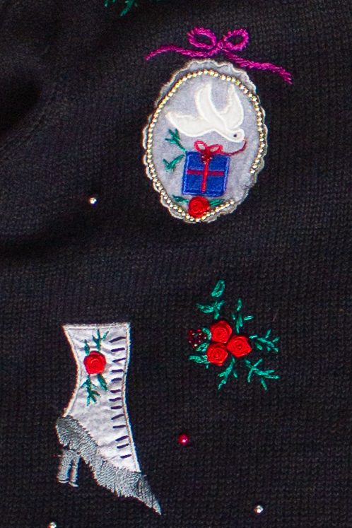 Vintage Velvet Crochet Trim Rosette Ugly Christmas Sweater