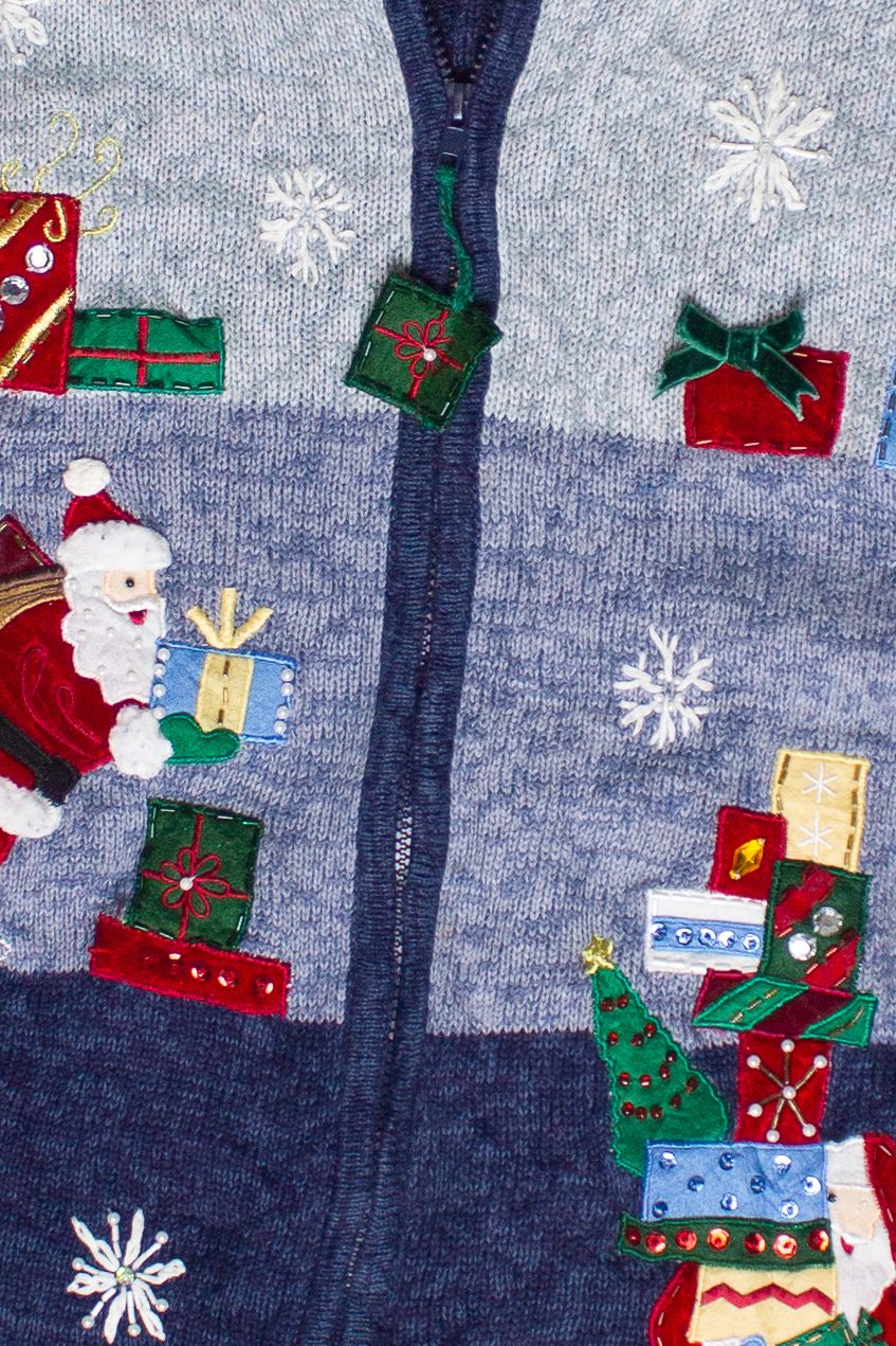 Vintage Tiara International Santa Delivering Presents Zip Up Ugly Christmas Sweater (2000s)