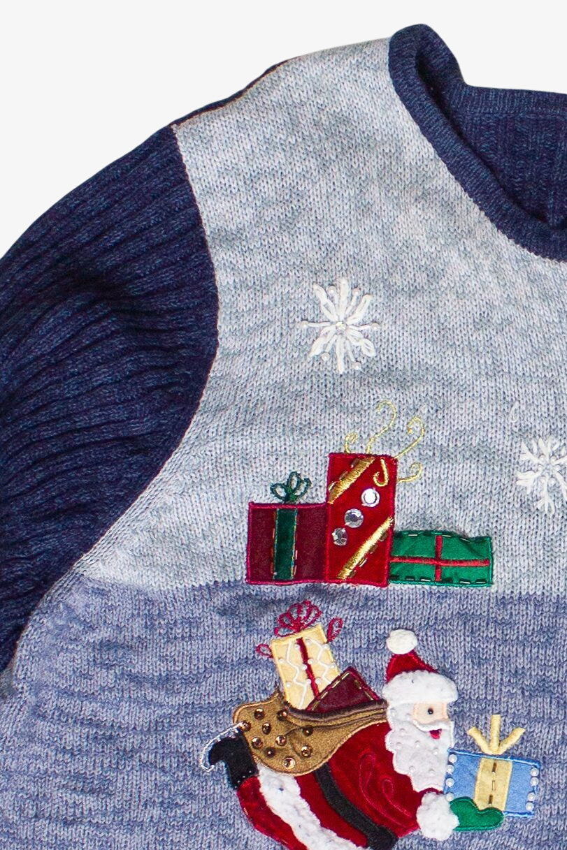 Vintage Tiara International Santa Delivering Presents Zip Up Ugly Christmas Sweater (2000s)