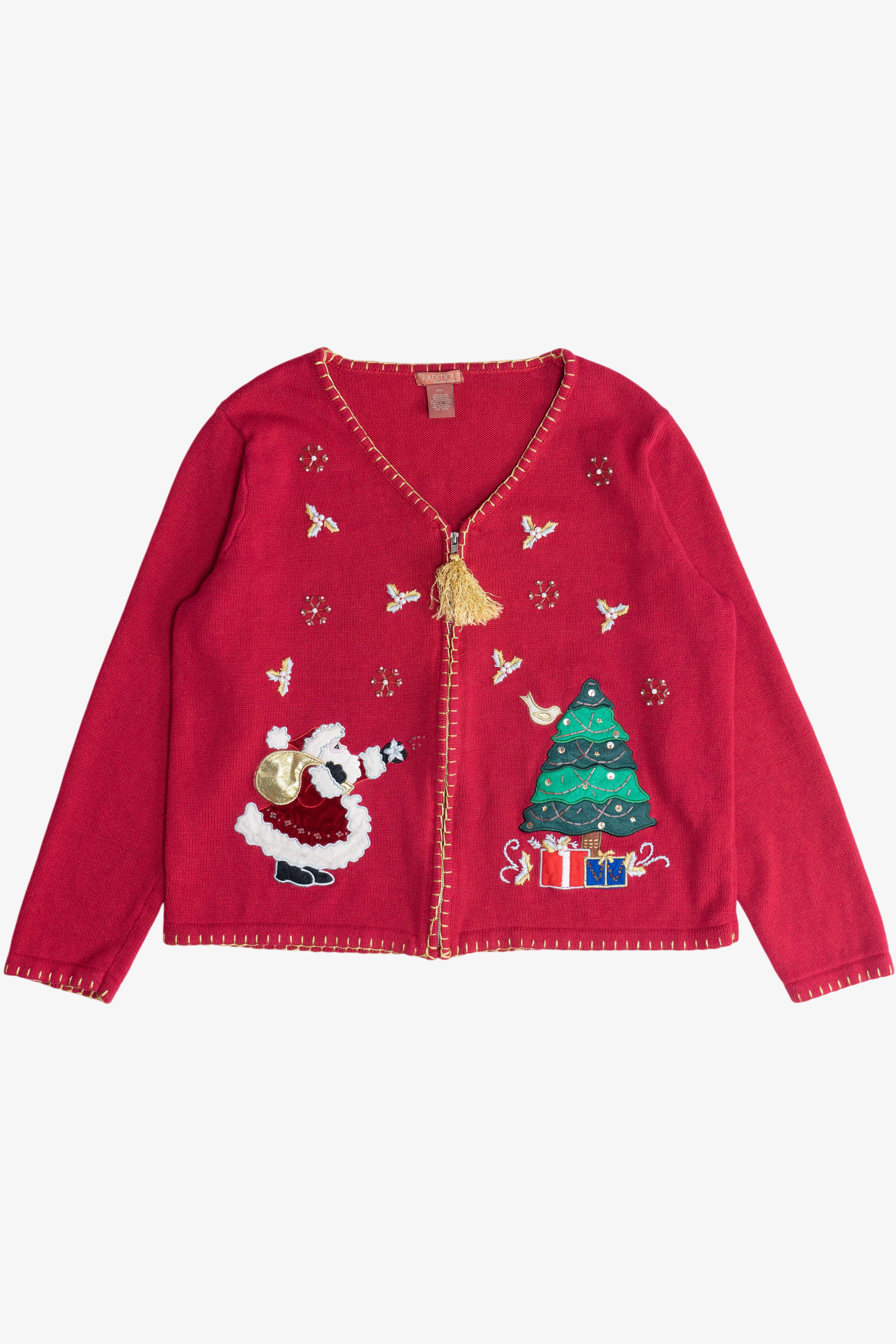 Vintage Santa And Holiday Tree Ugly Christmas Cardigan (1990s)