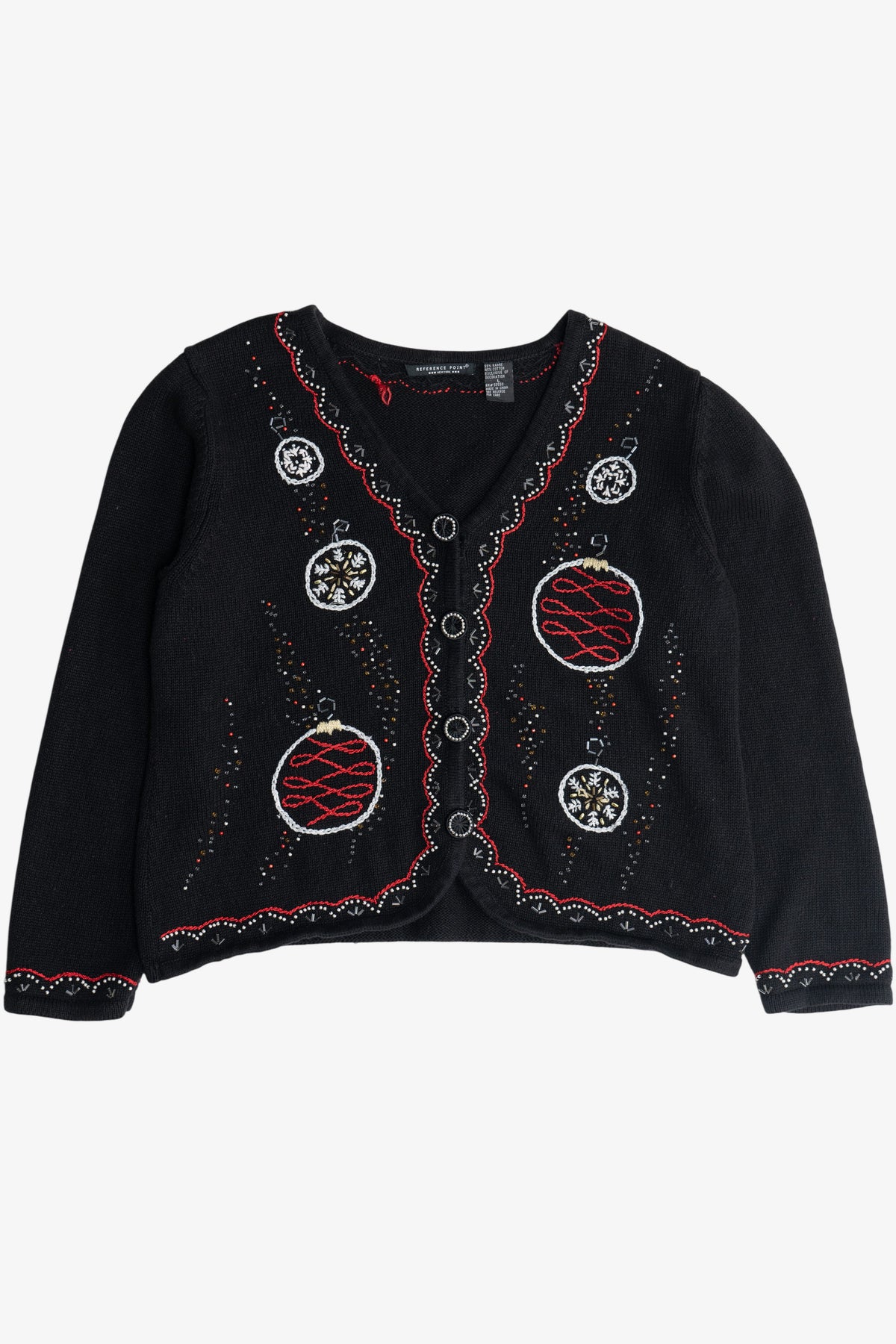 Vintage Beaded Ornaments Reference Point Ugly Christmas Cardigan (1990s)
