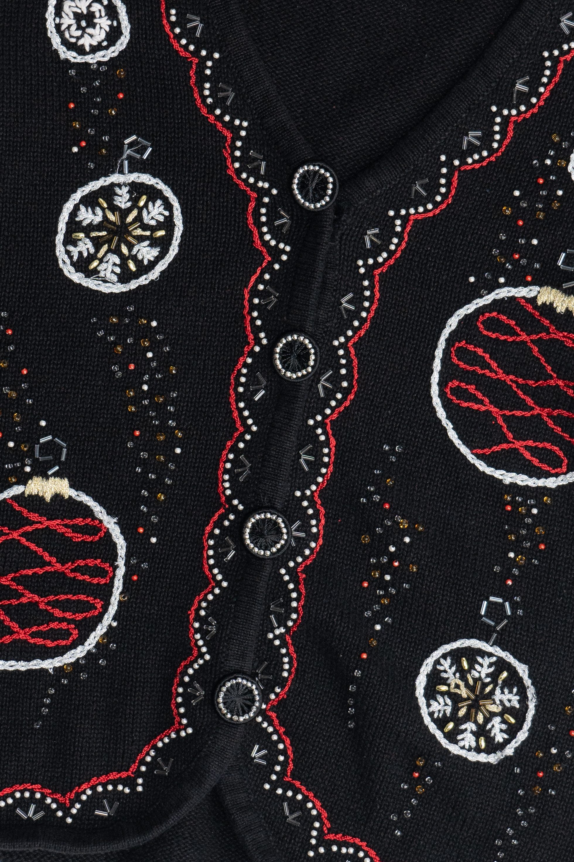 Vintage Beaded Ornaments Reference Point Ugly Christmas Cardigan (1990s)