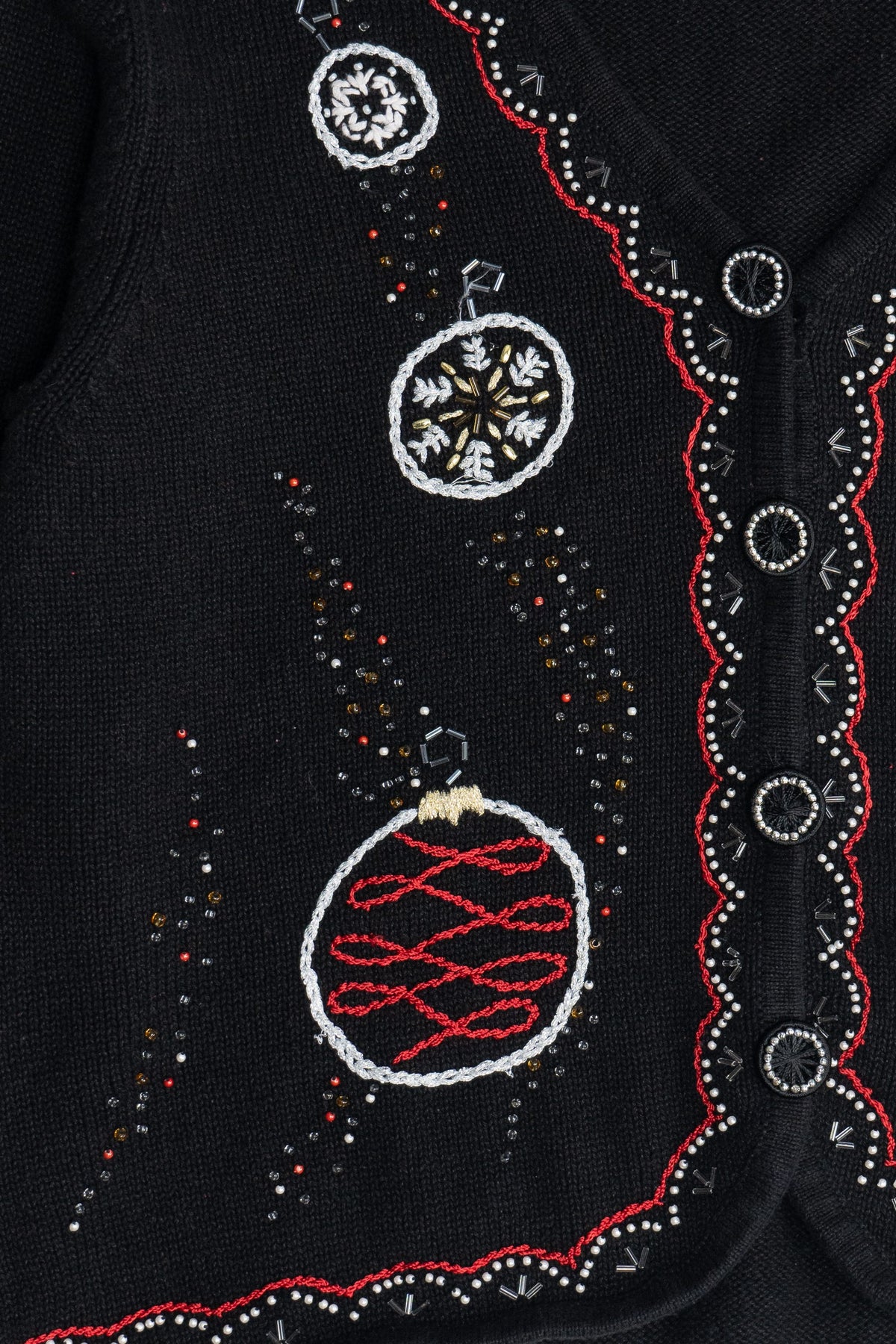 Vintage Beaded Ornaments Reference Point Ugly Christmas Cardigan (1990s)