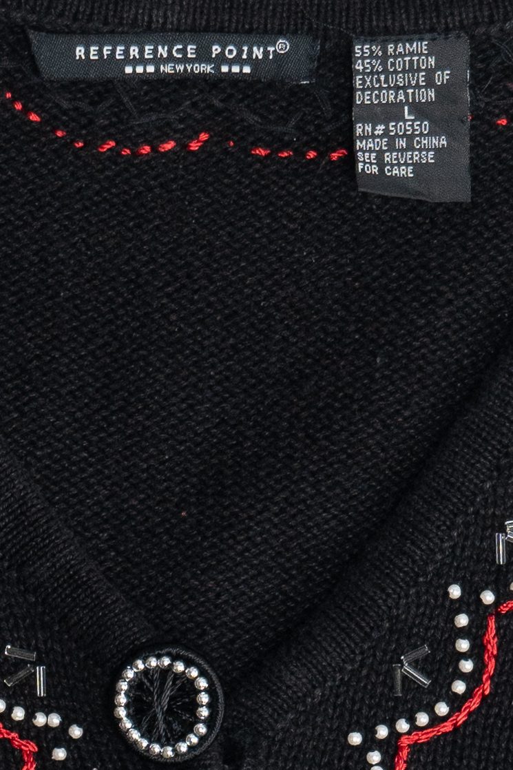 Vintage Beaded Ornaments Reference Point Ugly Christmas Cardigan (1990s)