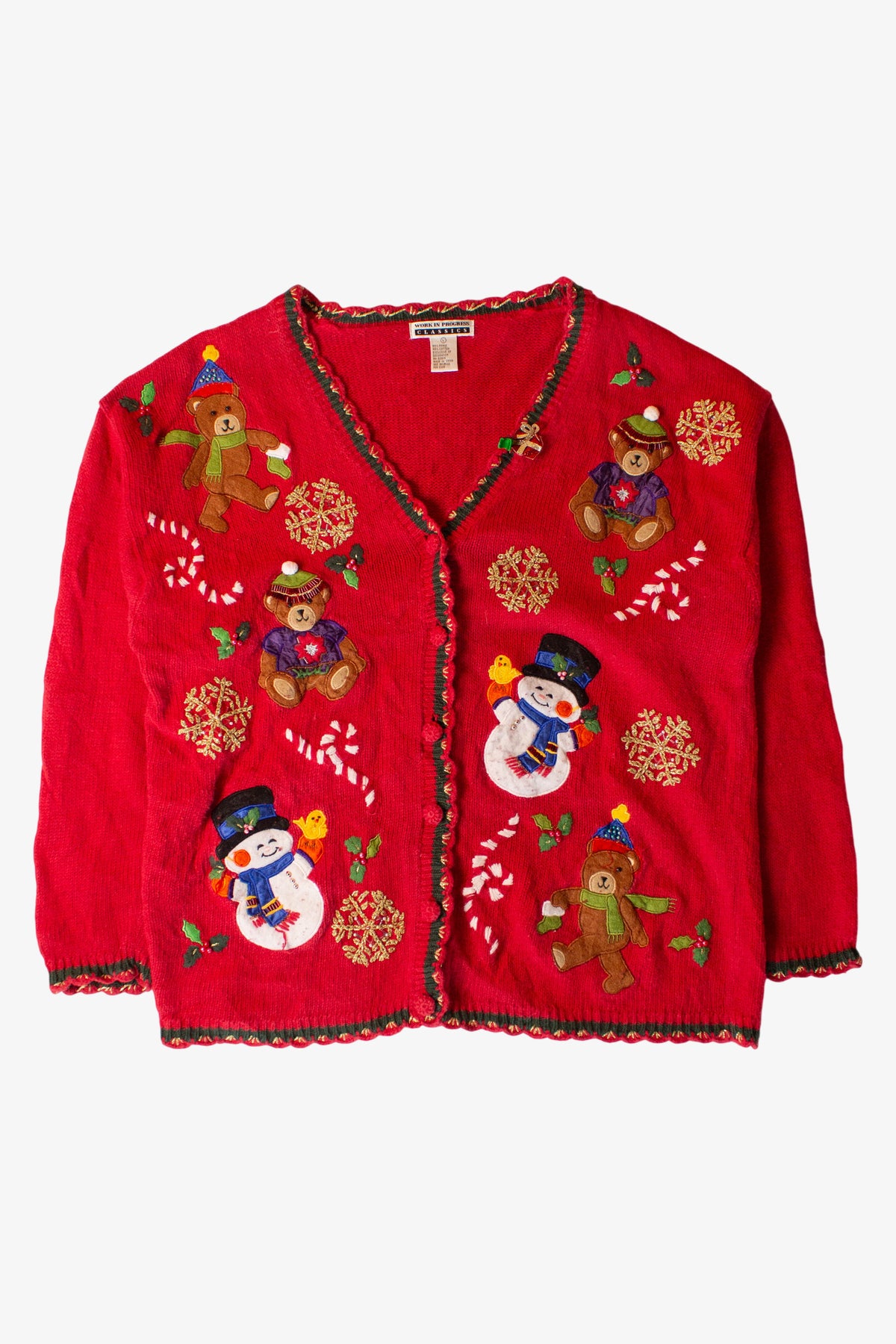 Vintage Red Snowmen Ugly Christmas Cardigan (1990s)