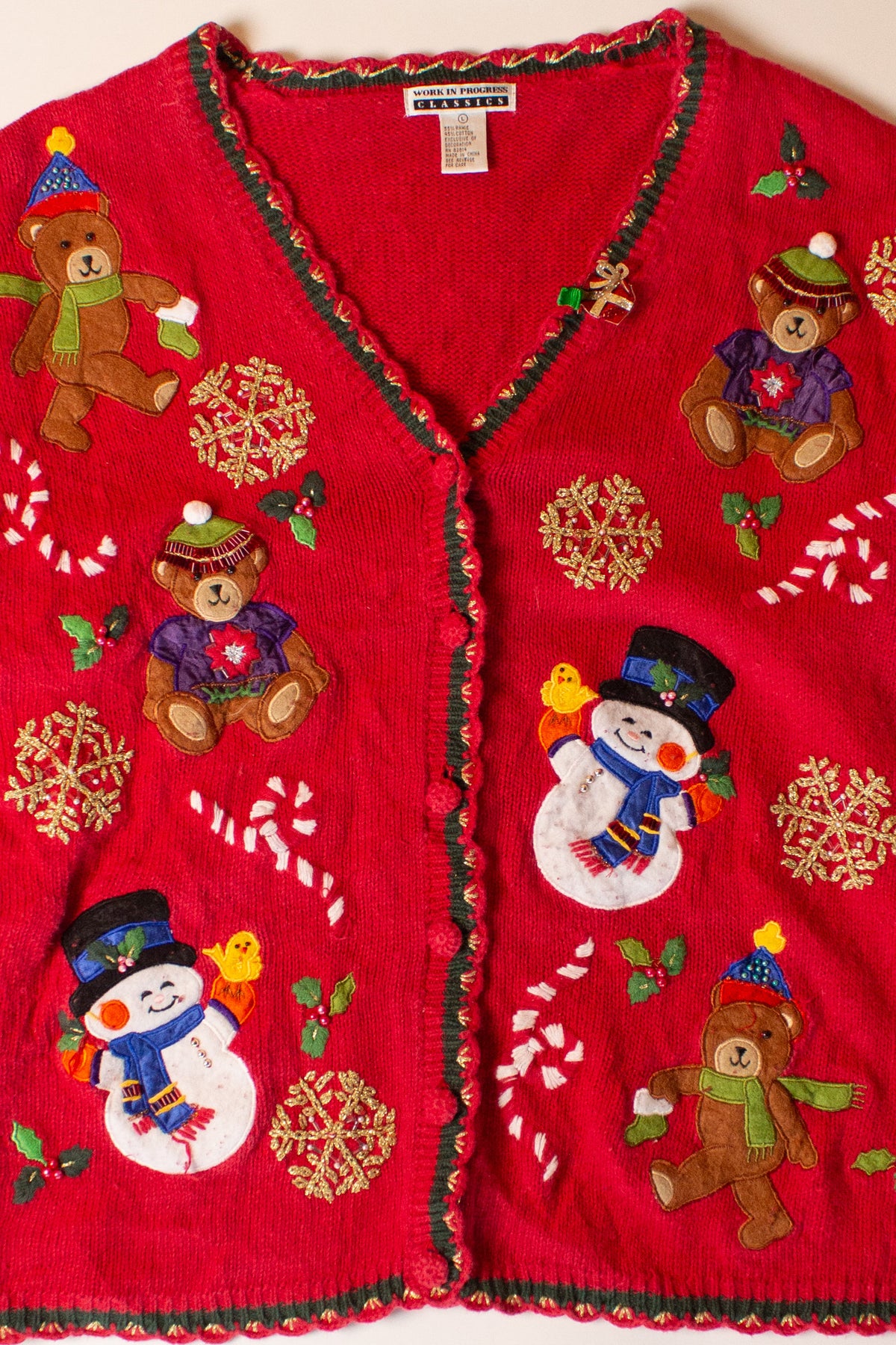 Vintage Red Snowmen Ugly Christmas Cardigan (1990s)