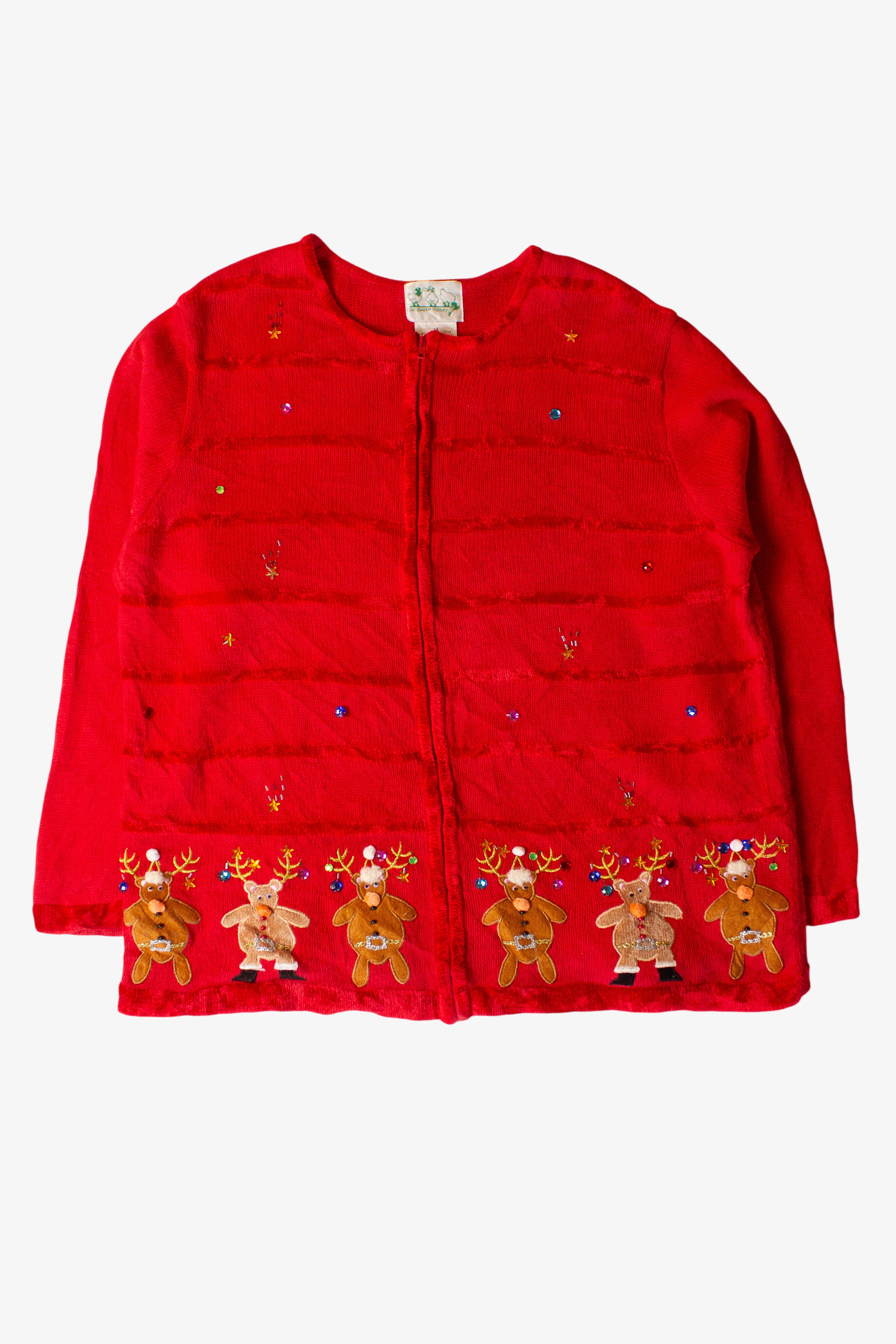 Vintage Red Zipper Reindeer Christmas Cardigan (1990s)