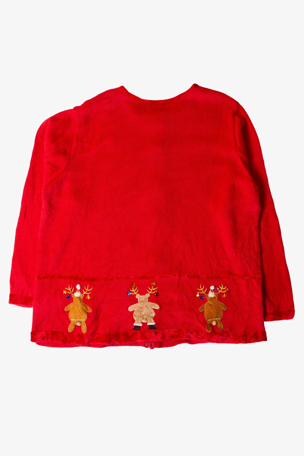 Vintage Red Zipper Reindeer Christmas Cardigan (1990s)