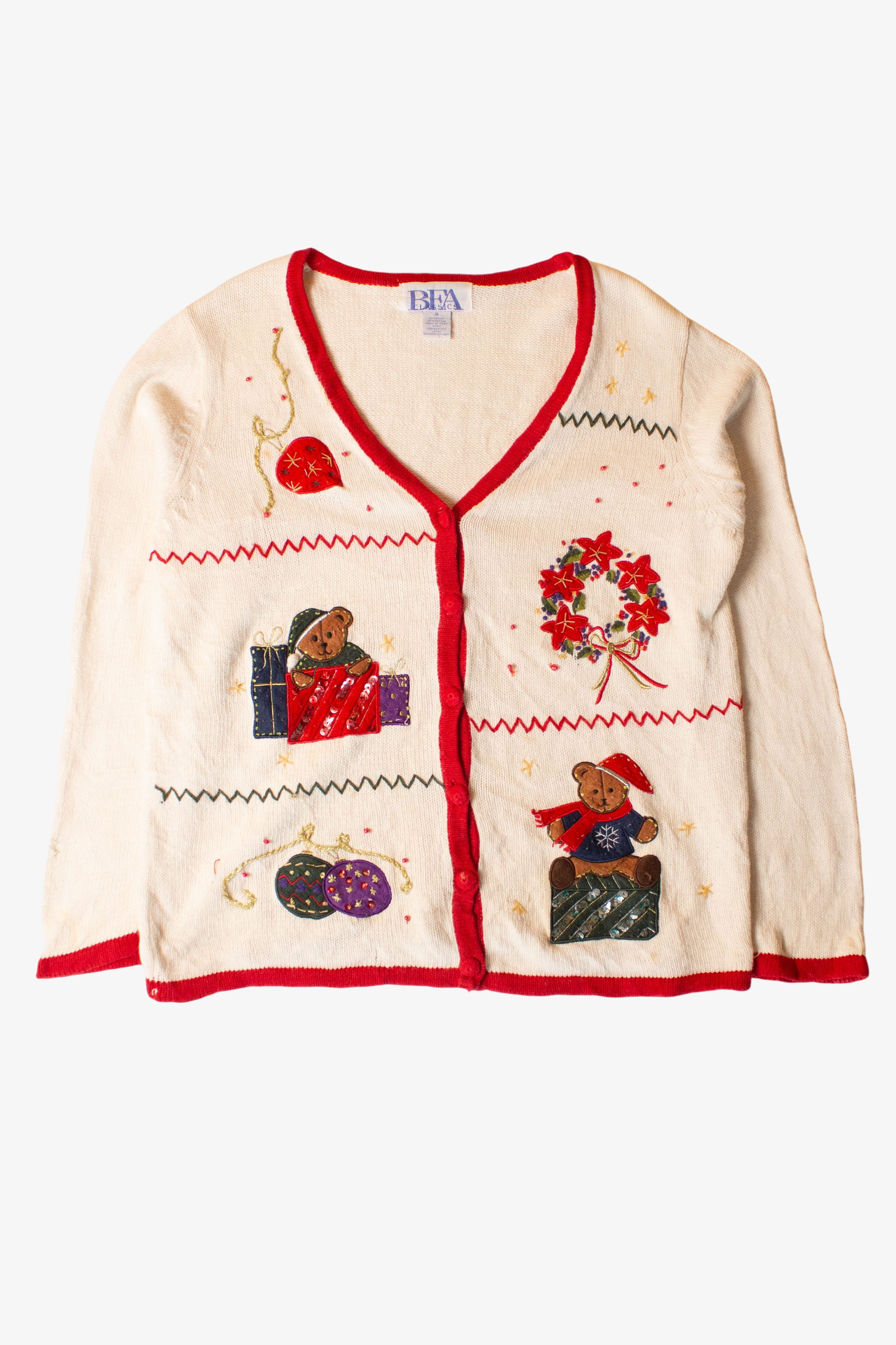 Vintage White Collage Ugly Christmas Cardigan (1990s)