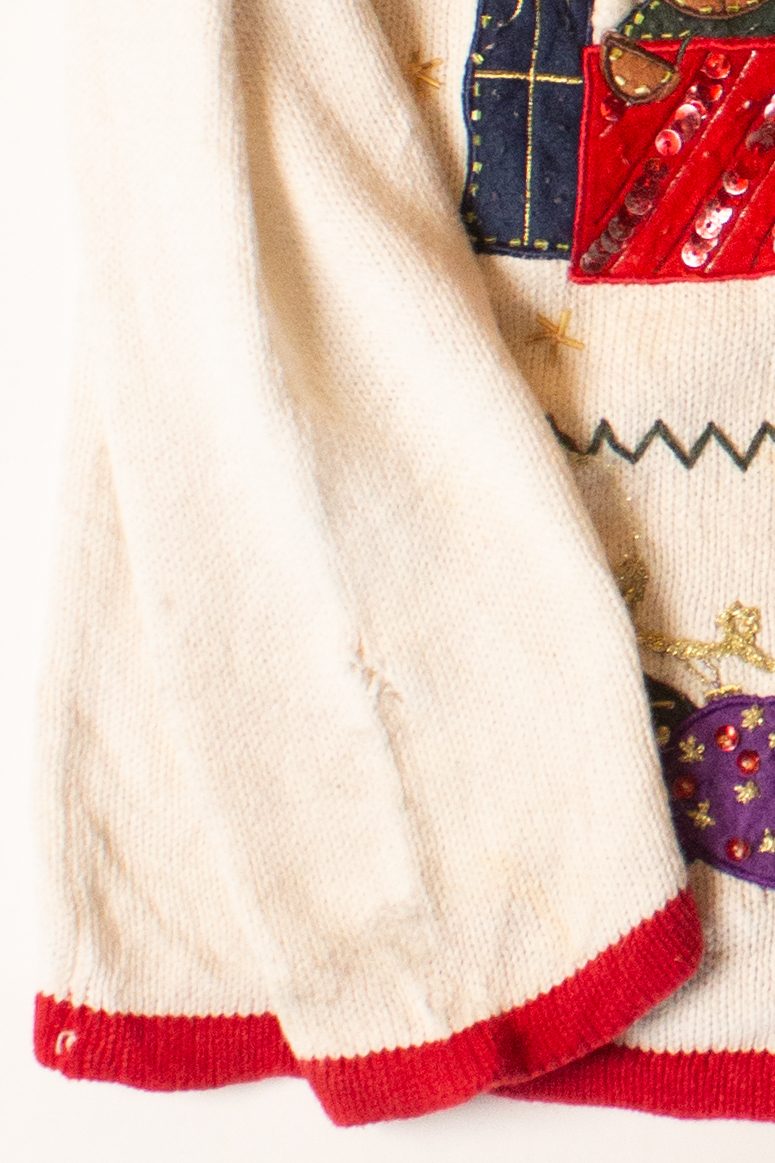 Vintage White Collage Ugly Christmas Cardigan (1990s)