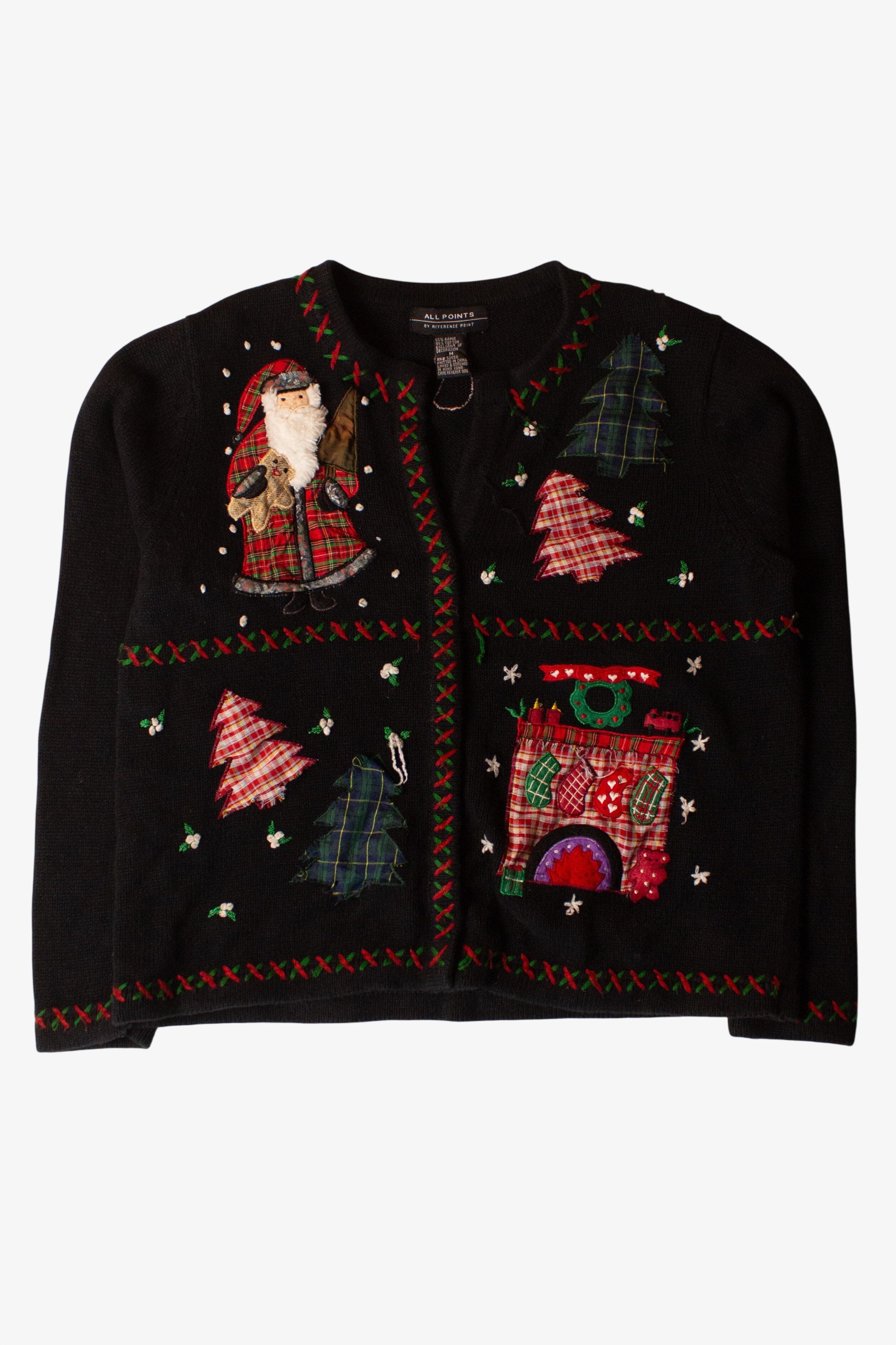 Vintage Black Collage Christmas Cardigan (1990s)